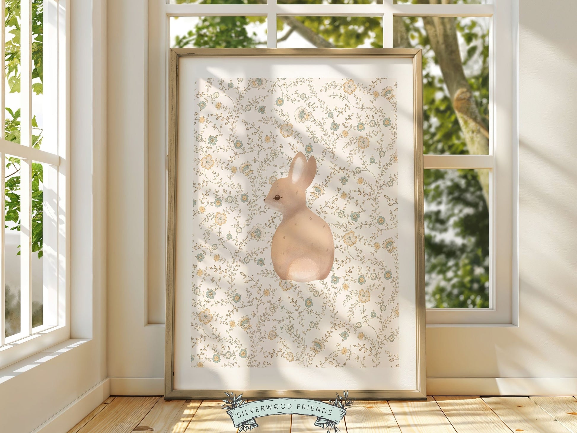 Bunny Nursery Print Set, Woodland Wildflower Bunny Nursery Decor, Floral Bunny Nursery Wall Art Printable Bunnies Wall Decor Digital Print