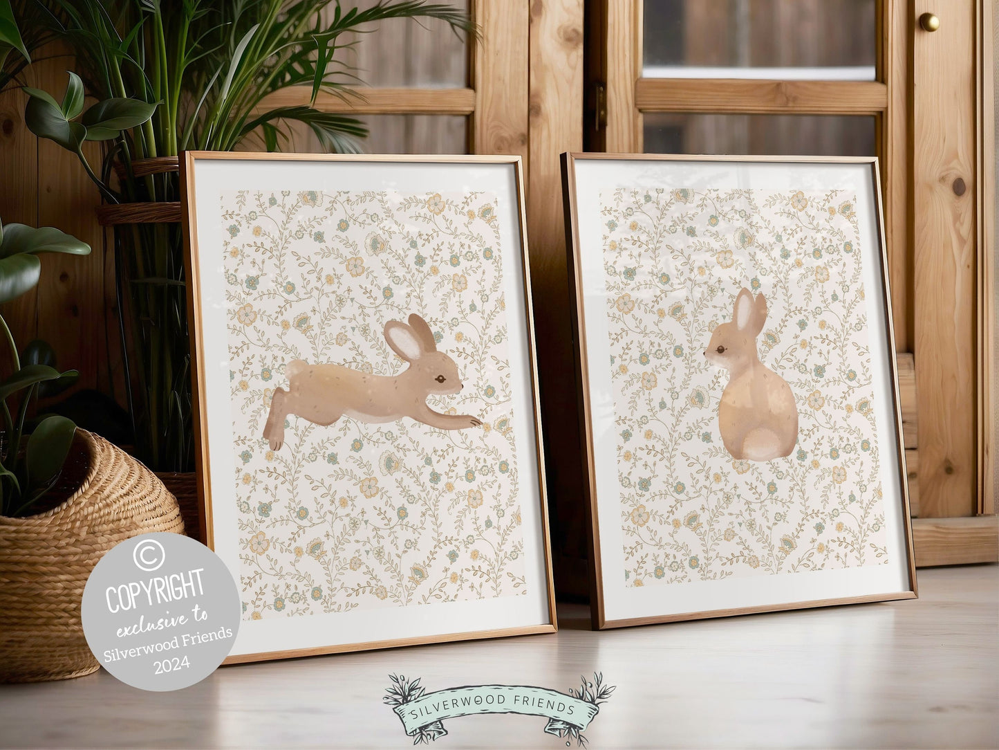 Bunny Nursery Print Set, Woodland Wildflower Bunny Nursery Decor, Floral Bunny Nursery Wall Art Printable Bunnies Wall Decor Digital Print