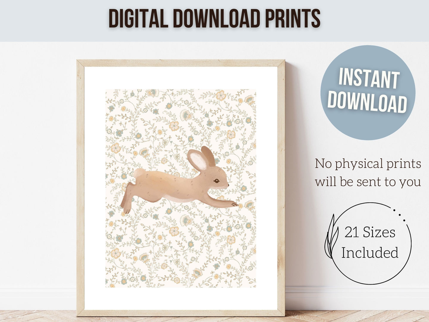 Bunny Nursery Print Set, Woodland Wildflower Bunny Nursery Decor, Floral Bunny Nursery Wall Art Printable Bunnies Wall Decor Digital Print