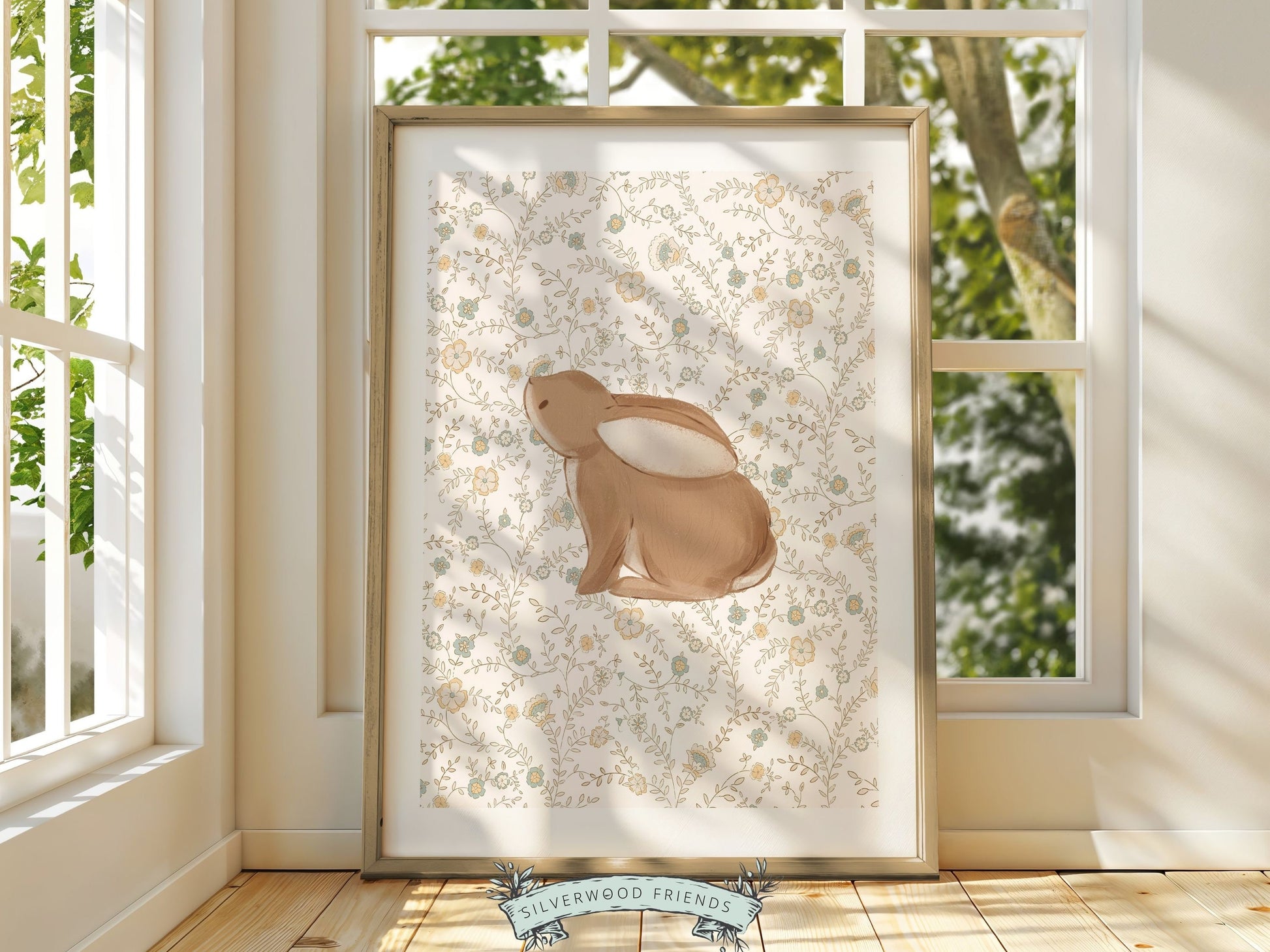 Bunny Nursery Print Set, Woodland Wildflower Bunny Nursery Decor, Floral Bunny Nursery Wall Art Printable Bunnies Wall Decor Digital Print