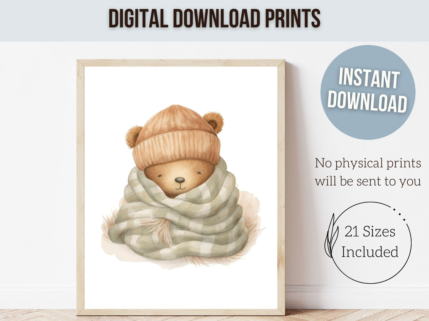 ORIGINAL Teddy Bear Nursery Prints, Teddy Bear Nursery Decor, Gender Neutral Beige Teddy Bear Nursery Wall Art Gift Digital Download Prints