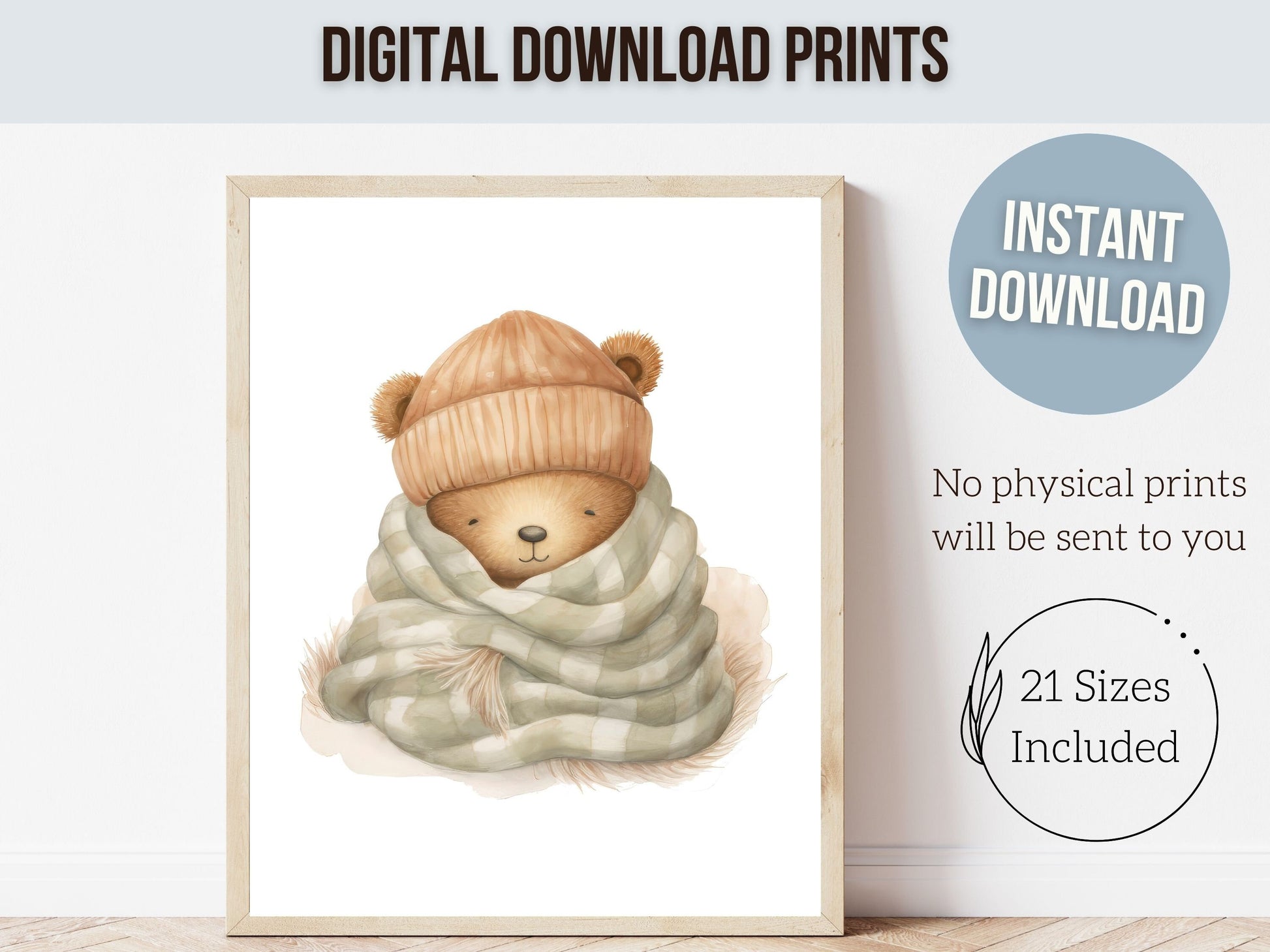 ORIGINAL Teddy Bear Nursery Prints, Teddy Bear Nursery Decor, Gender Neutral Beige Teddy Bear Nursery Wall Art Gift Digital Download Prints