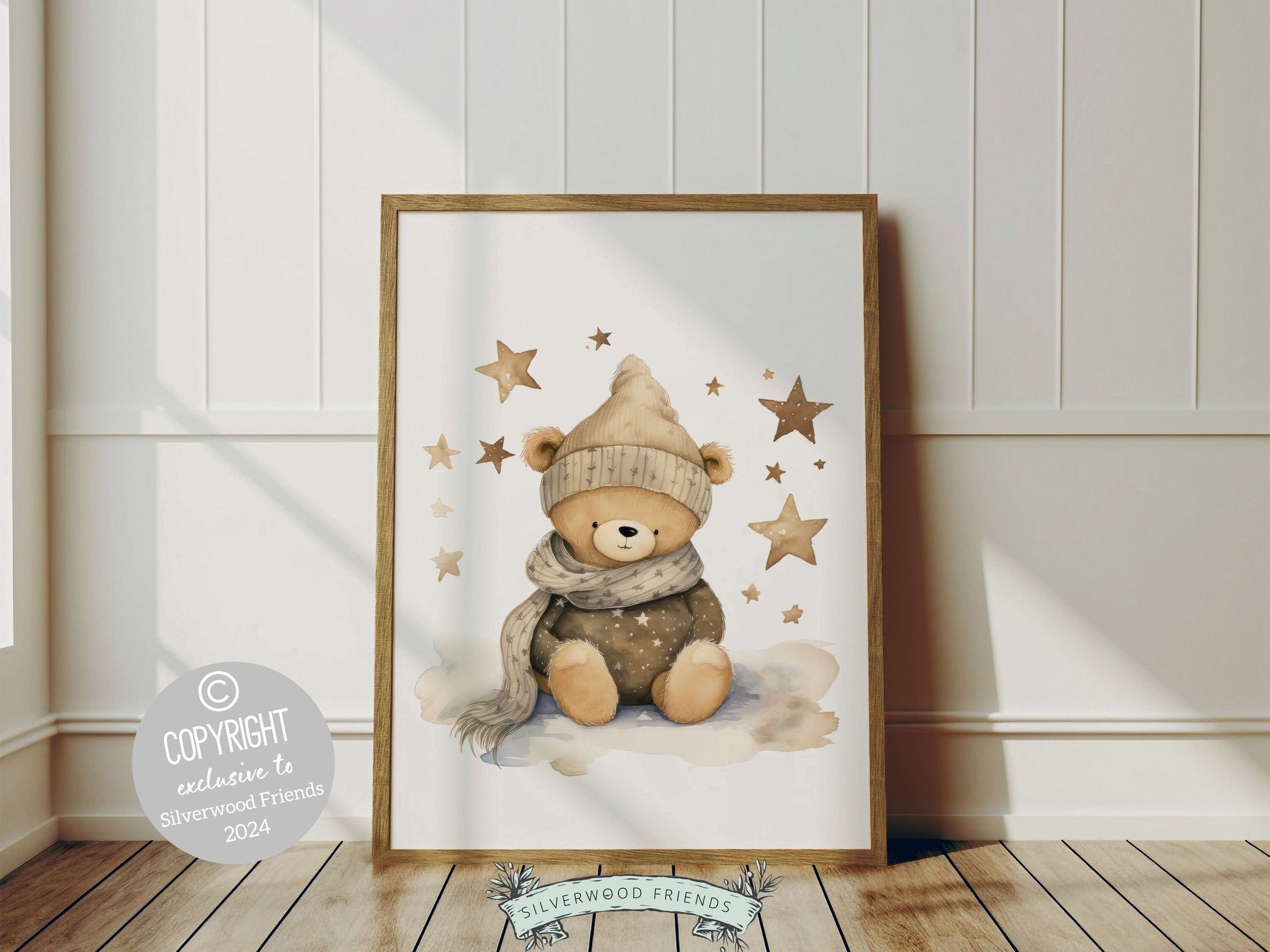 ORIGINAL Teddy Bear Nursery Print, Teddy Bear Nursery Decor, Gender Neutral Beige Teddy Bear Nursery Wall Art Gift Digital Download Print