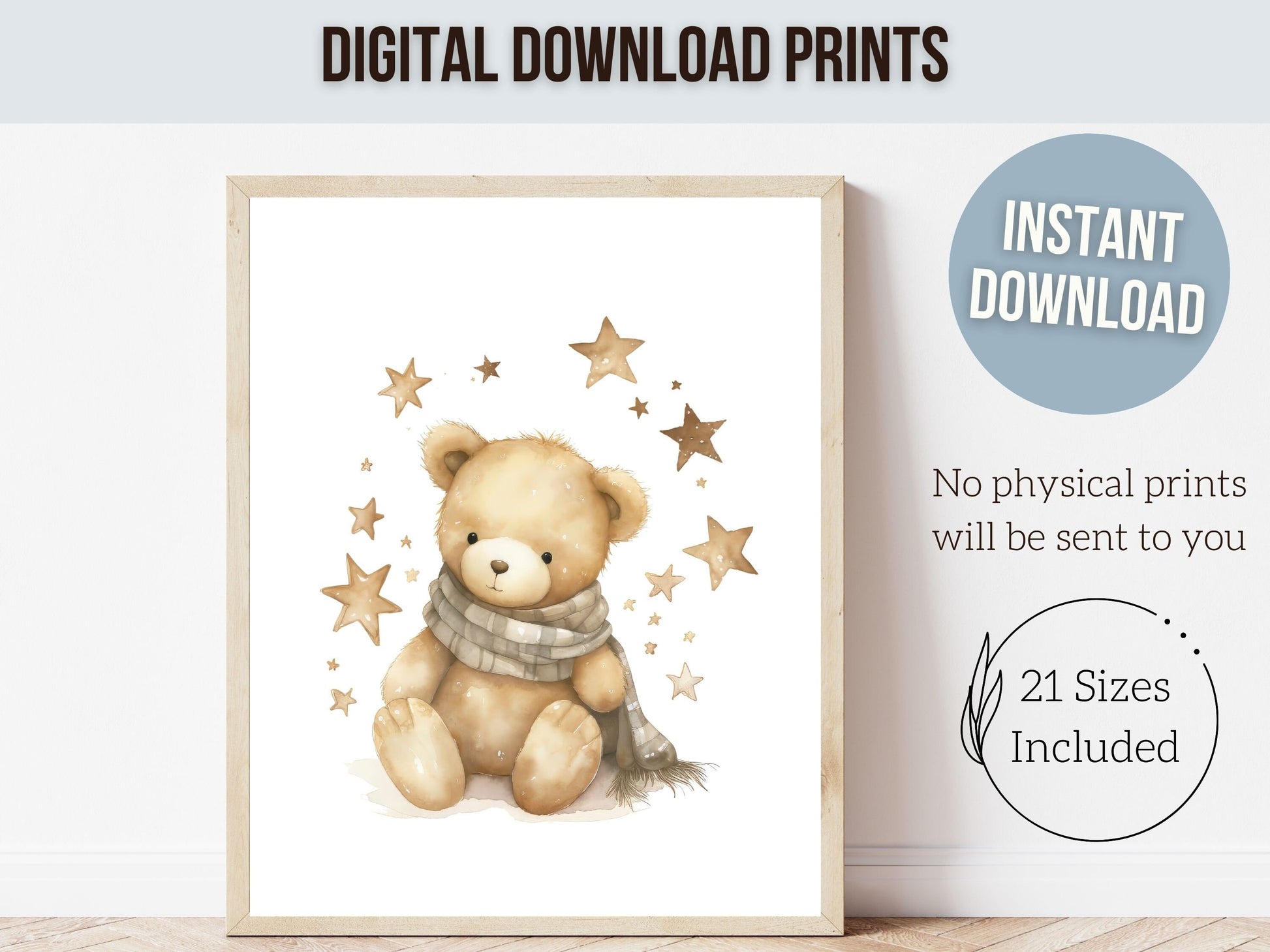 ORIGINAL Teddy Bear Nursery Print, Teddy Bear Nursery Decor, Gender Neutral Beige Teddy Bear Nursery Wall Art Gift Digital Download Print
