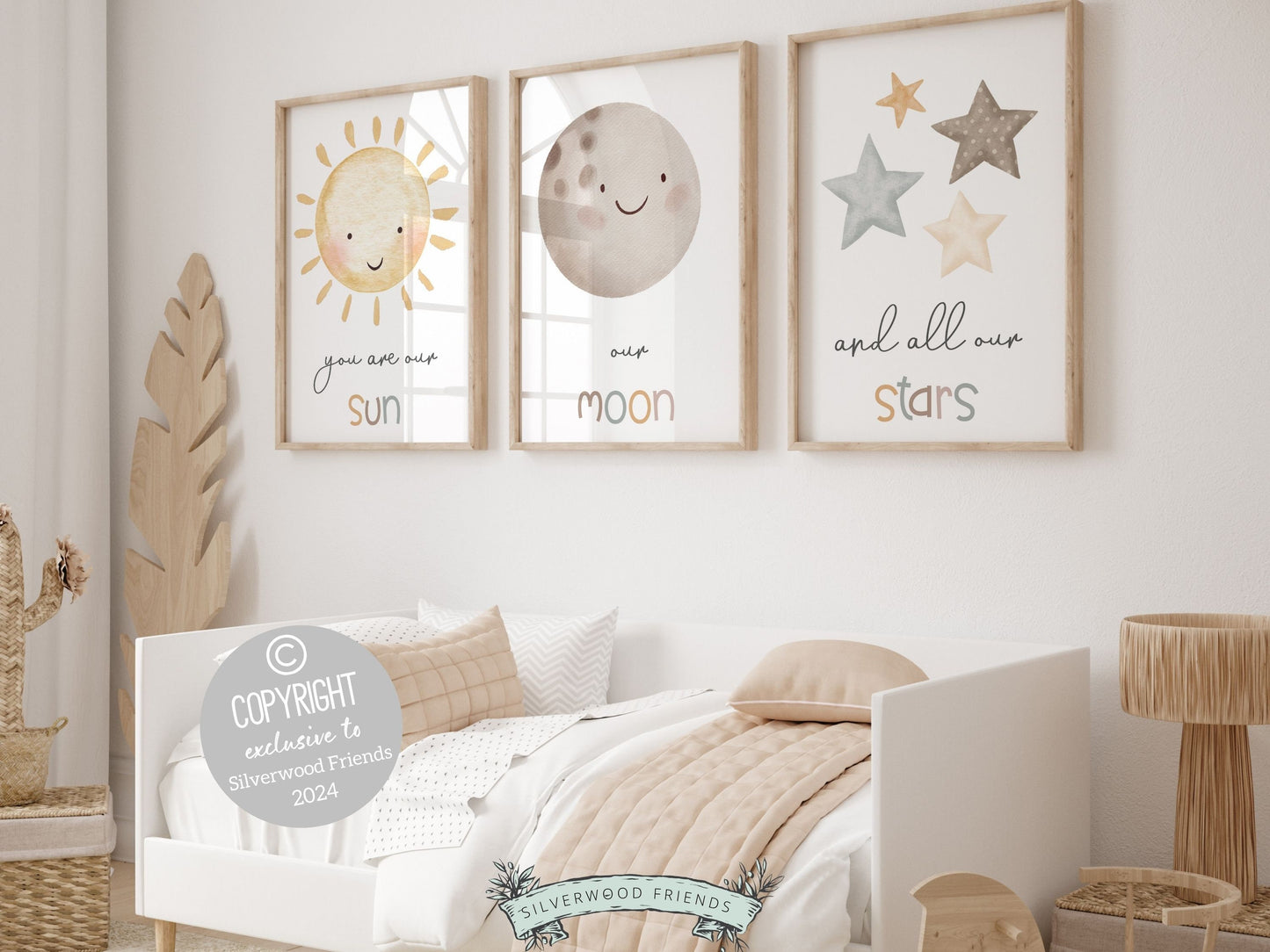 You Are Our Sun Our Moon And All Our Stars Boho Nursery Prints, Gender Neutral Celestial Nursery Moon Stars Sun Wall Art Decor Digital Print