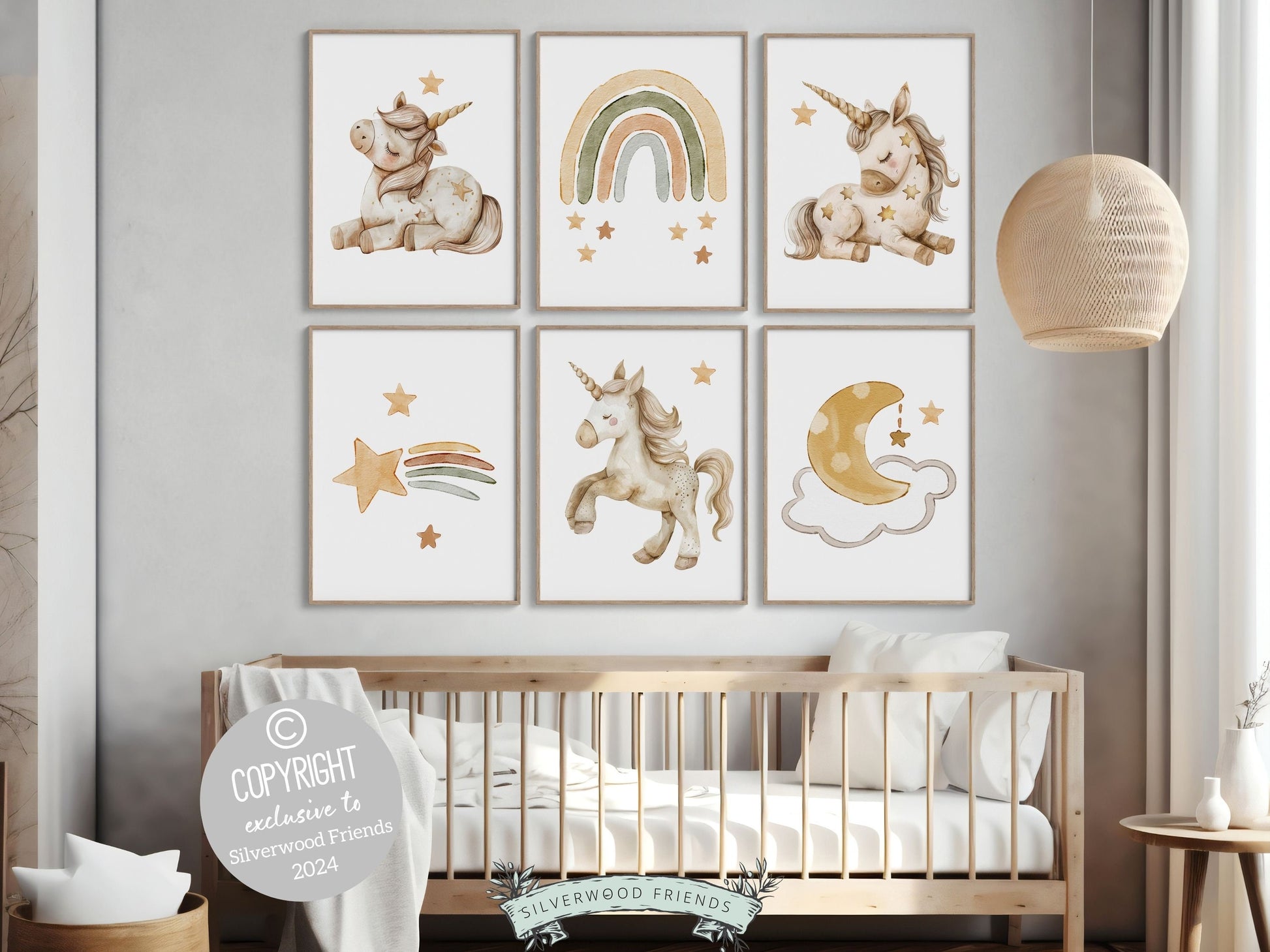 Unicorn Nursery Prints, Boho Rainbow Nursery Decor, Celestial Nursery Wall Art, Baby Girl Unicorn Room Decor Fantasy Nursery Digital Prints