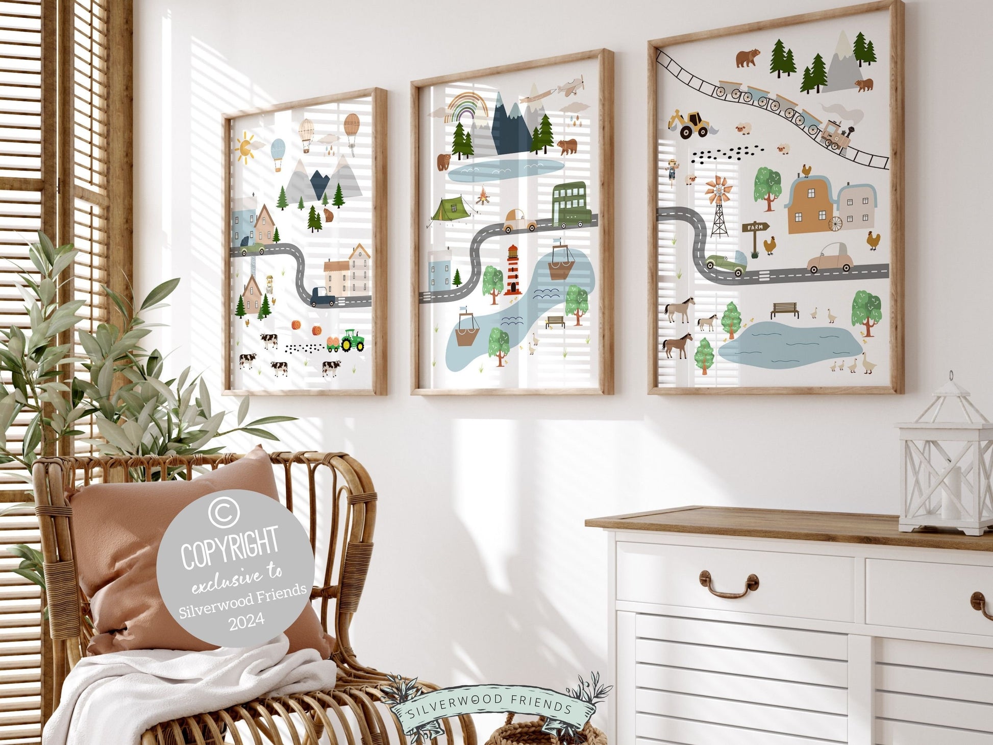 Kids Road Transport Map Nursery Prints, Car Nursery Decor, Toddler Room Wall Decor, Boys Transport Nursery Wall Art Digital Download Prints