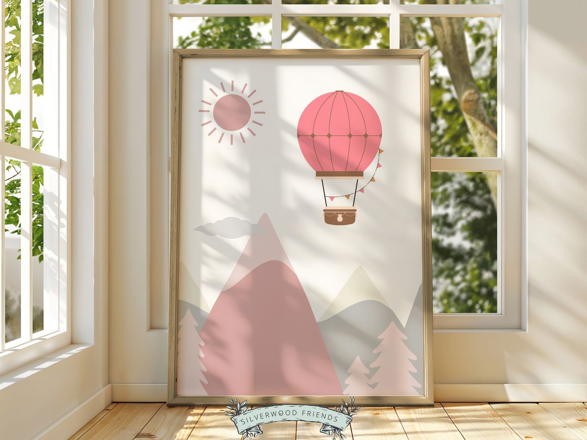 Pink Hot Air Balloon Nursery Prints, Baby Girl Blush Pink Air Balloon Nursery Decor, Adventure Room Wall Decor Girls Nursery Digital Prints