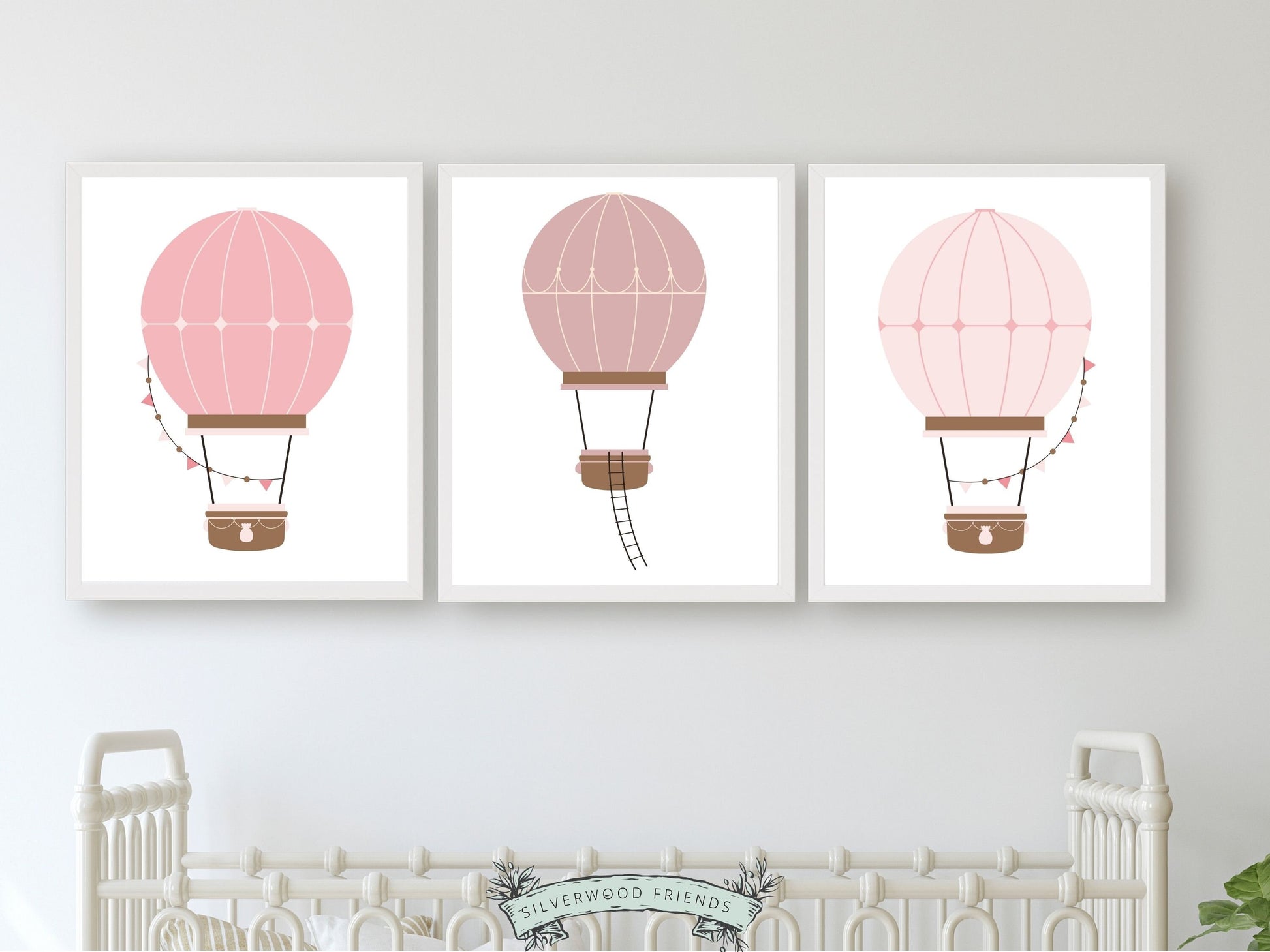 Blush Pink Hot Air Balloon Nursery Prints, Baby Girl Blush Pink Air Balloon Nursery Decor, Girls Blush Pink Nursery Digital Prints