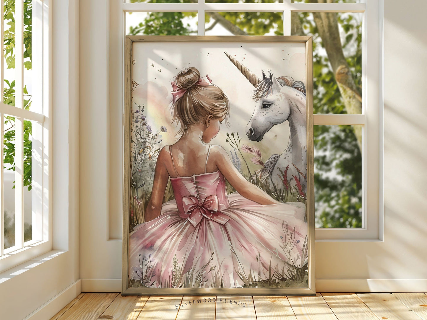 Baby Girl Unicorn Nursery Print, Unicorn Ballerina Nursery Decor, Wildflower Nursery Wall Art, Floral Ballet Fantasy Nursery Digital Print