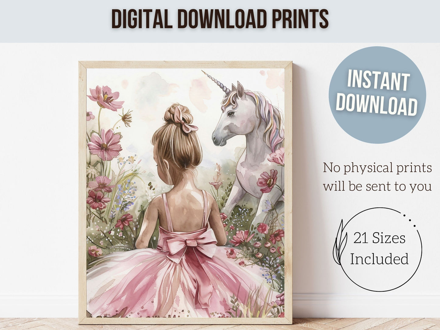 Baby Girl Unicorn Nursery Print, Unicorn Ballerina Nursery Decor, Wildflower Nursery Wall Art, Floral Ballet Fantasy Nursery Digital Print