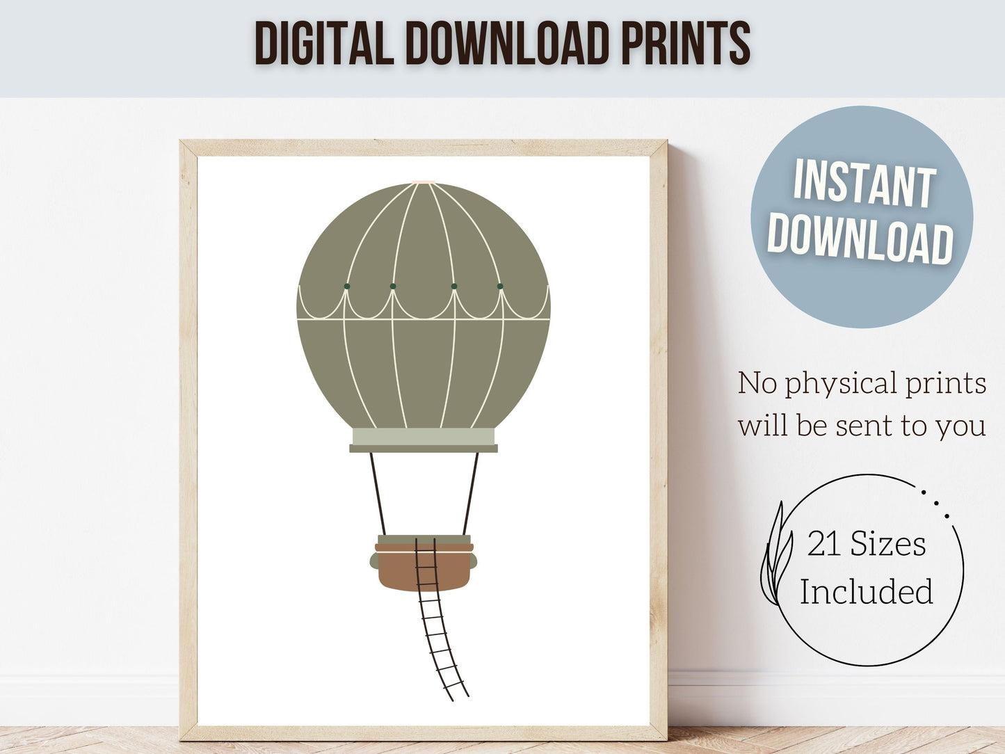 Green Hot Air Balloon Nursery Prints, Boys Green Adventure Nursery Decor, Toddler Boys Transport Adventure Room Wall Decor Digital Prints