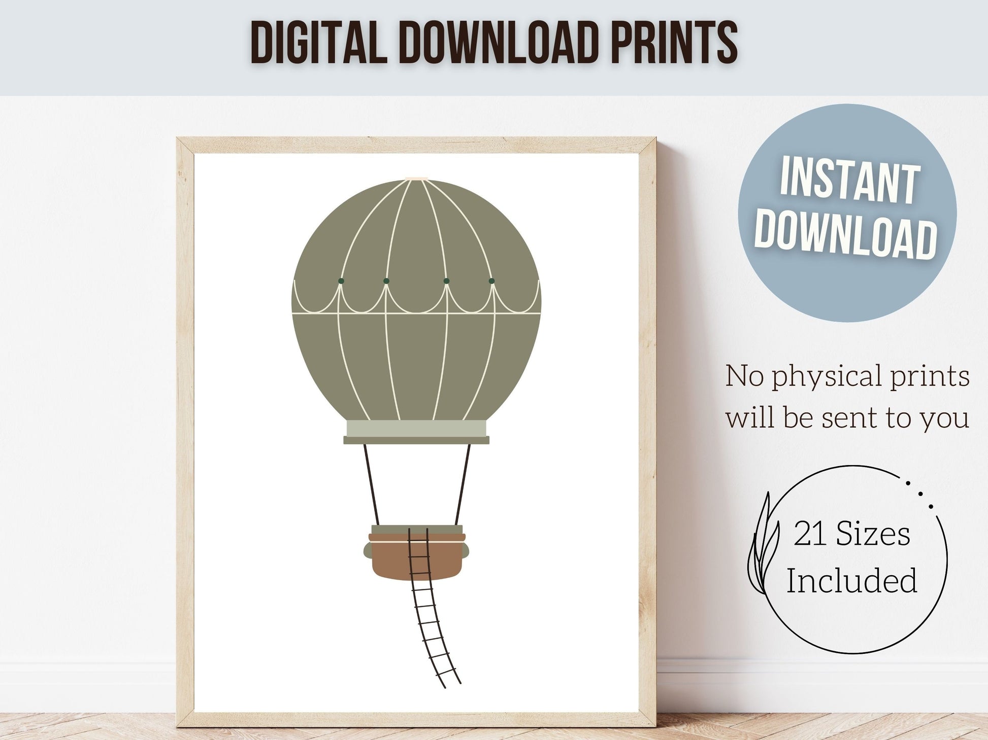 Green Hot Air Balloon Nursery Prints, Boys Green Adventure Nursery Decor, Toddler Boys Transport Adventure Room Wall Decor Digital Prints