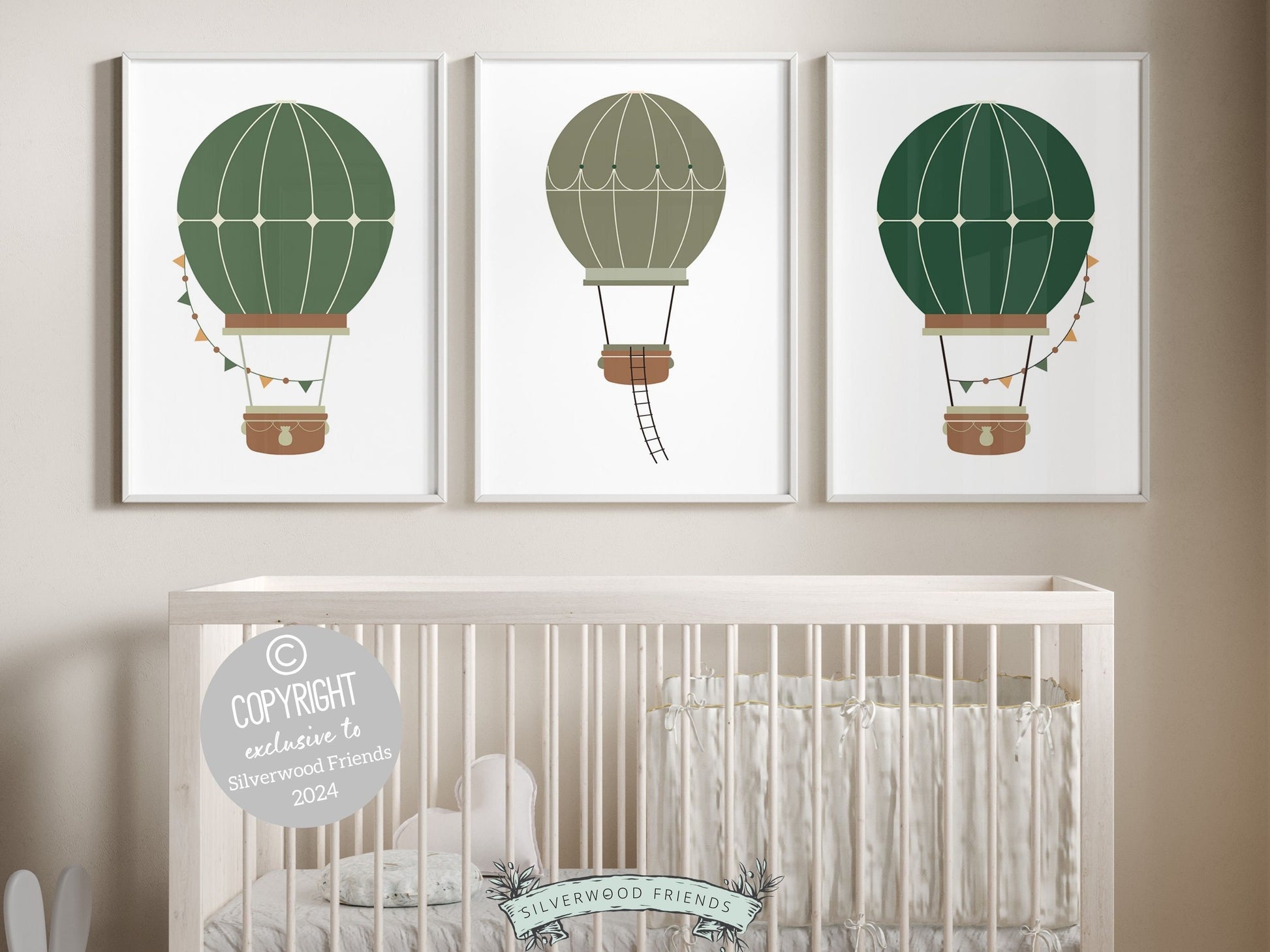 Green Hot Air Balloon Nursery Prints, Boys Green Adventure Nursery Decor, Toddler Boys Transport Adventure Room Wall Decor Digital Prints