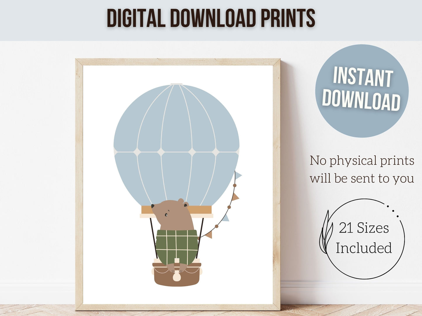 Hot Air Balloon Nursery Prints, Kids Woodland Animal Nursery Decor, Transport Nursery Wall Art, Boys Adventure Room Wall Decor Digital Print