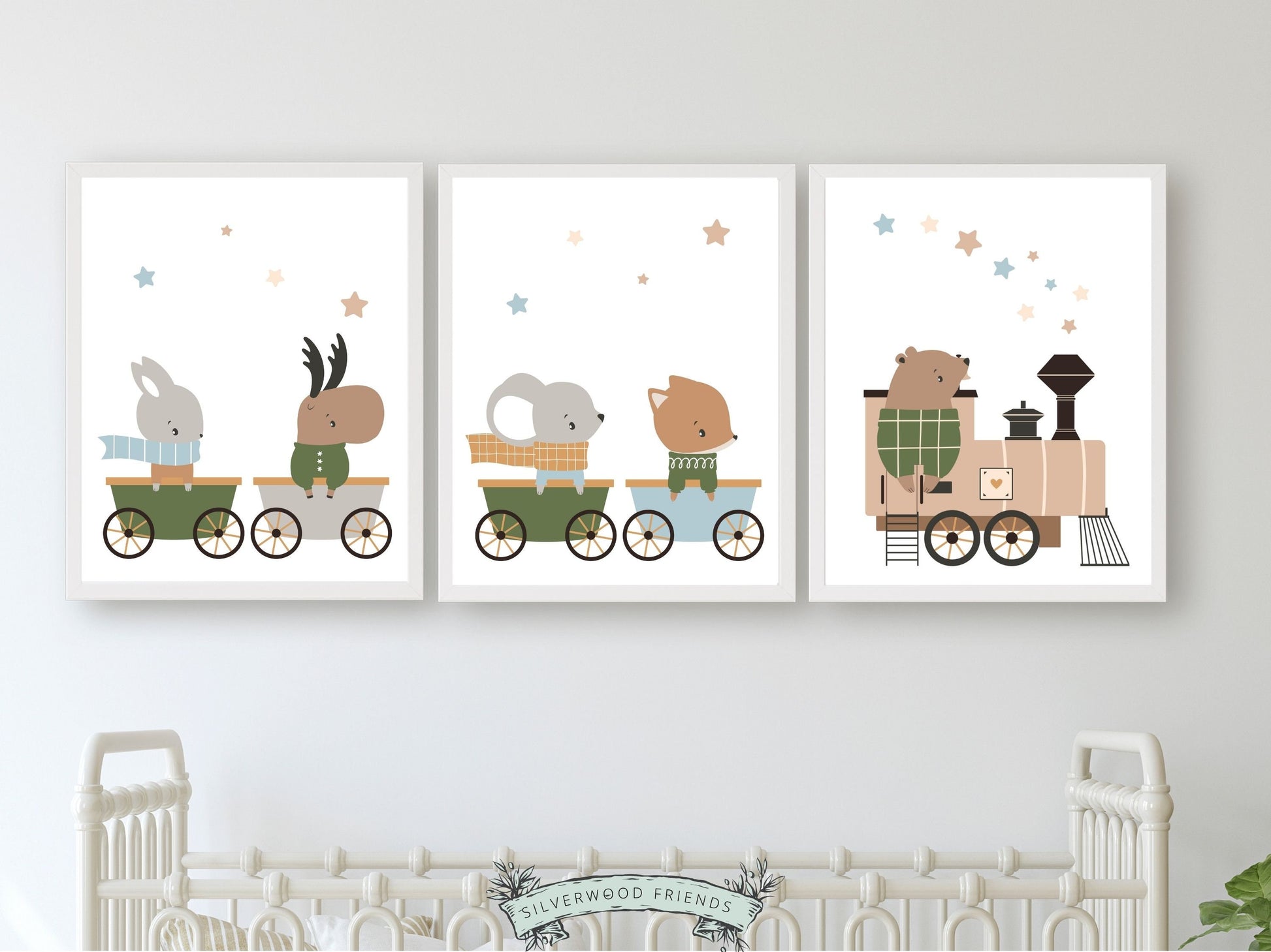Woodland Animal Train Nursery Prints, Woodland Animal Train Nursery Decor, Boys Toddler Transport Theme Room, Travel Nursery Digital Prints