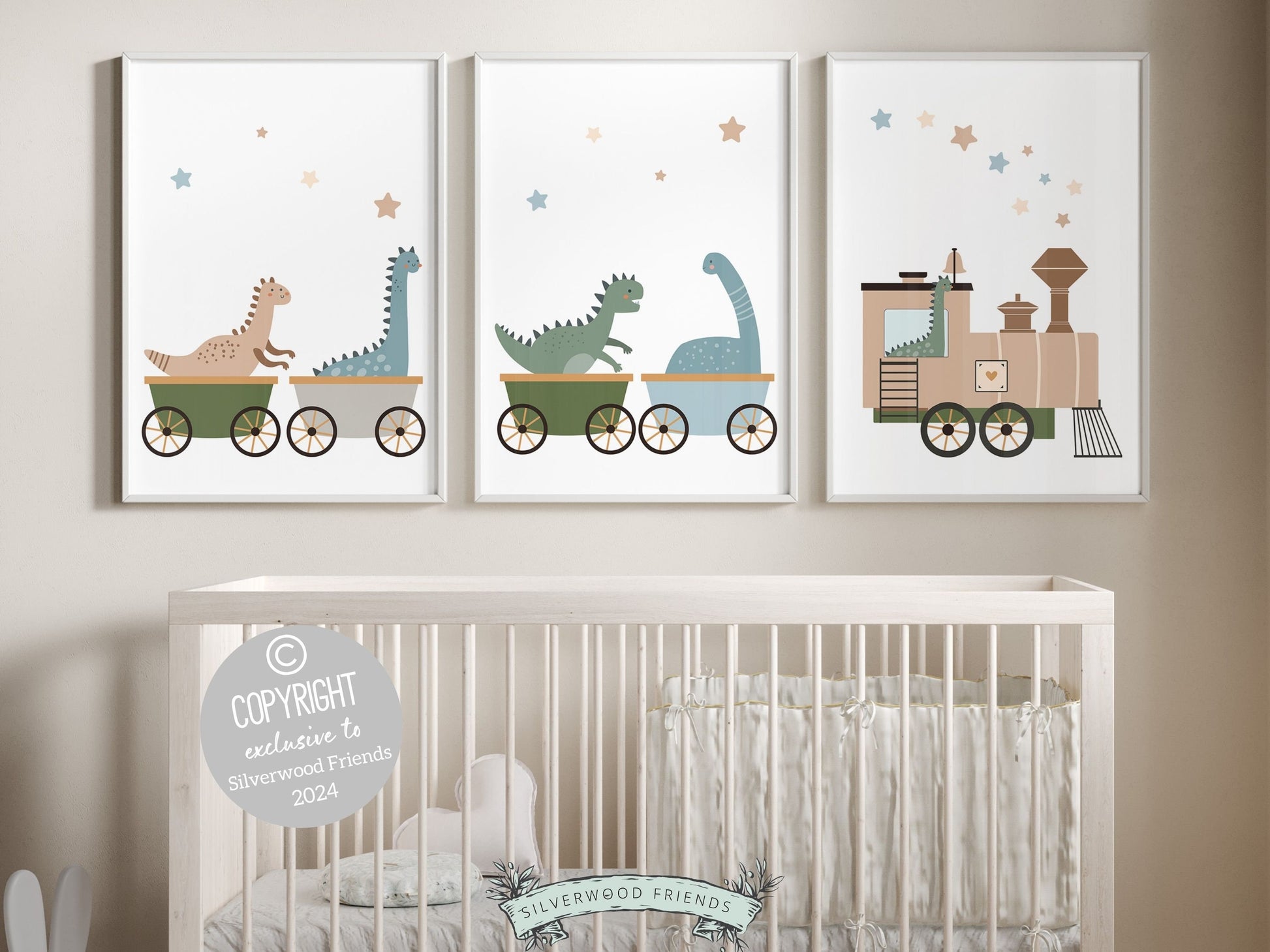 Set of 3 Dinosaur Train Nursery Prints features dinosaurs riding a train - the perfect addition to any dinosaur lovers nursery decor! Perfect for your dinosaur theme nursery or transport theme nursery and makes a unique dinosaur baby shower gift.