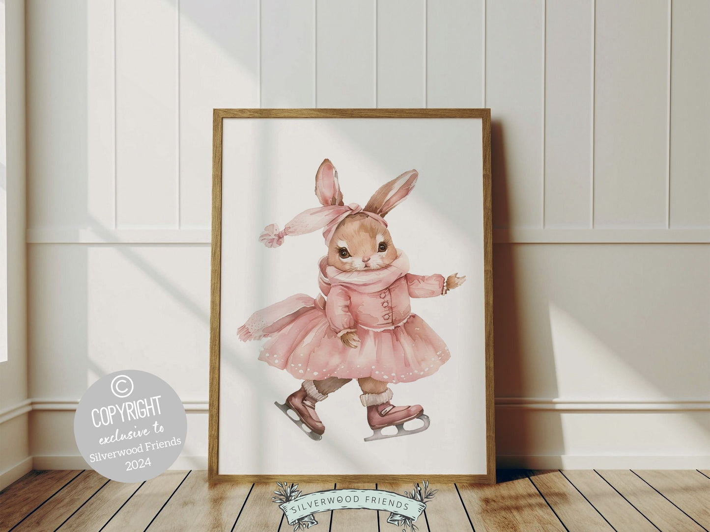 Figure Skating Print, Baby Girl's Bunny Nursery Prints, Ballerina Bunny Nursery Decor, Ice Skating Gift Girls Sport Room Decor Digital Print