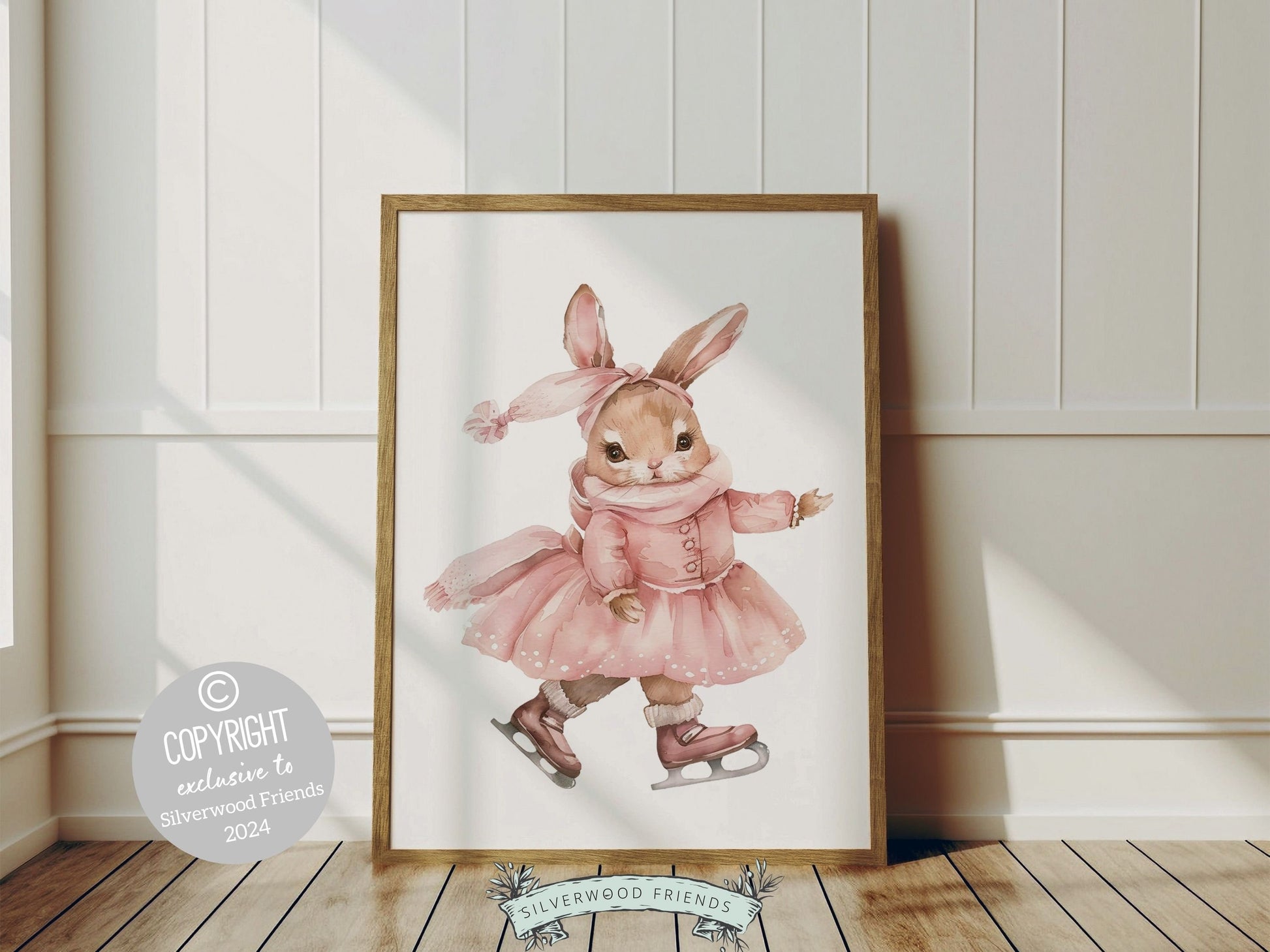 Figure Skating Print, Baby Girl's Bunny Nursery Prints, Ballerina Bunny Nursery Decor, Ice Skating Gift Girls Sport Room Decor Digital Print