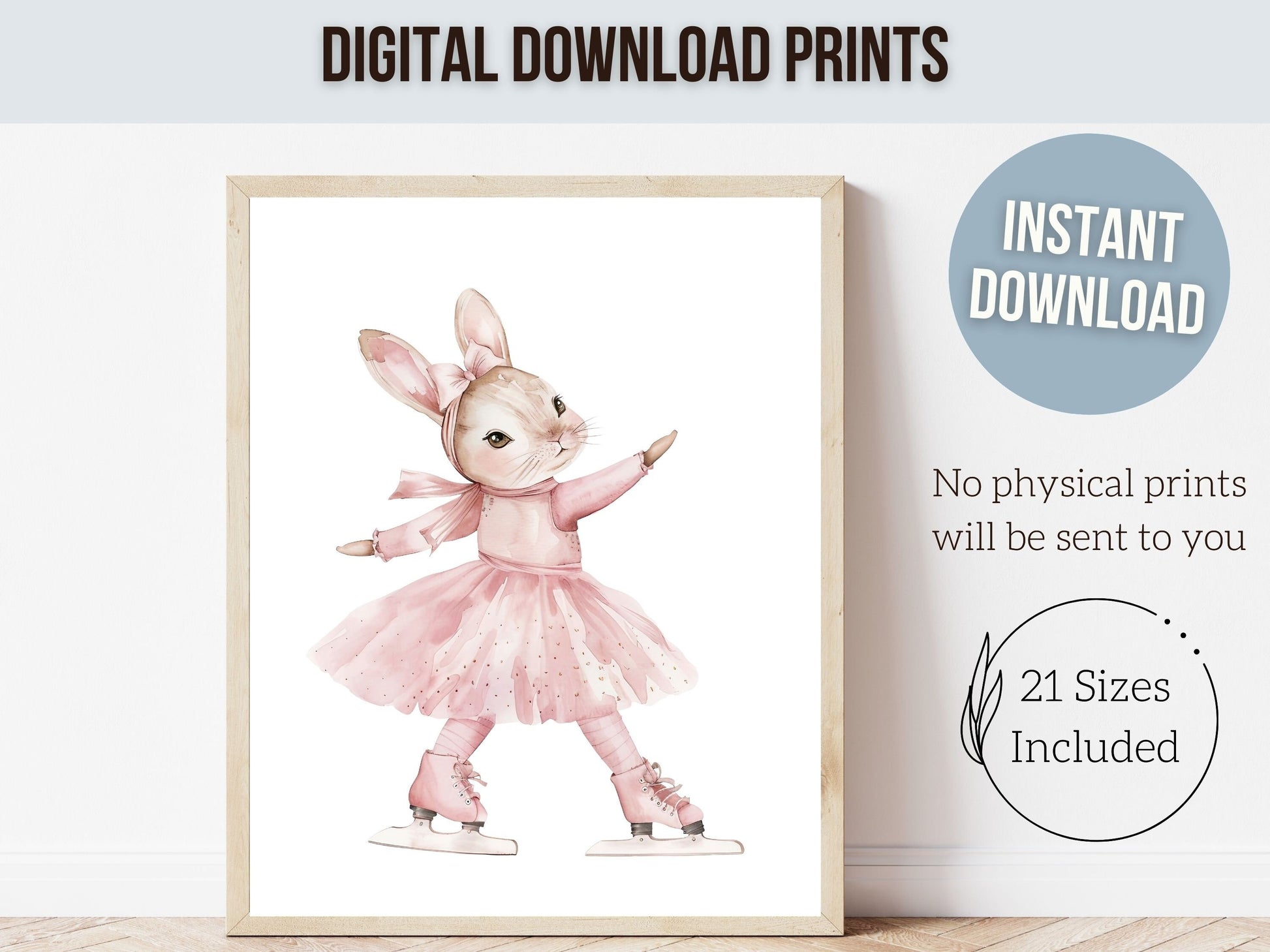 Figure Skating Bunny Nursery Print, Baby Girl Nursery Print, Ballerina Bunny Nursery Decor, Ice Skating Gift Girls Sport Room Digital Print