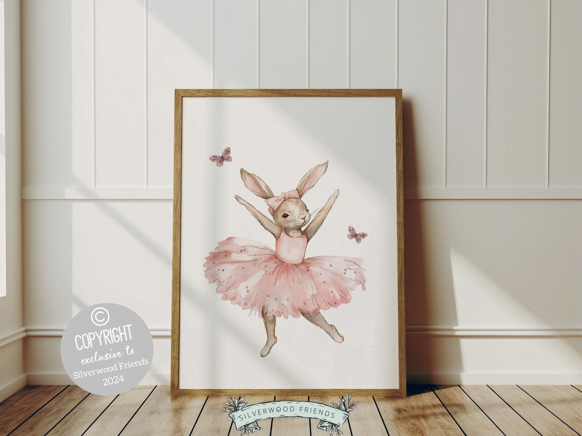 Baby Girl's Ballet Bunny Nursery Prints, Baby Girl Ballerina Bunny Nursery Decor, Ballerina Bunny Wildflower Nursery Wall Art Digital Prints