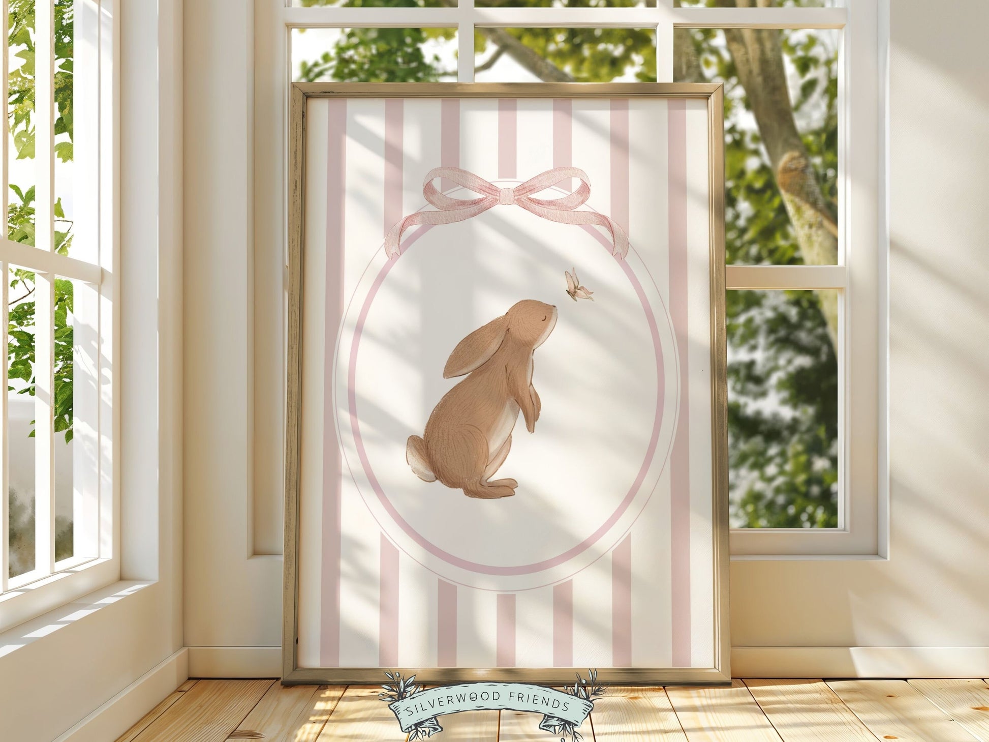 Baby Girl Bunny Nursery Prints, Bunny Rabbit Nursery Wall Art, Baby Girl Woodland Nursery Decor, Girls Pink Bedroom Wall Decor Digital Print