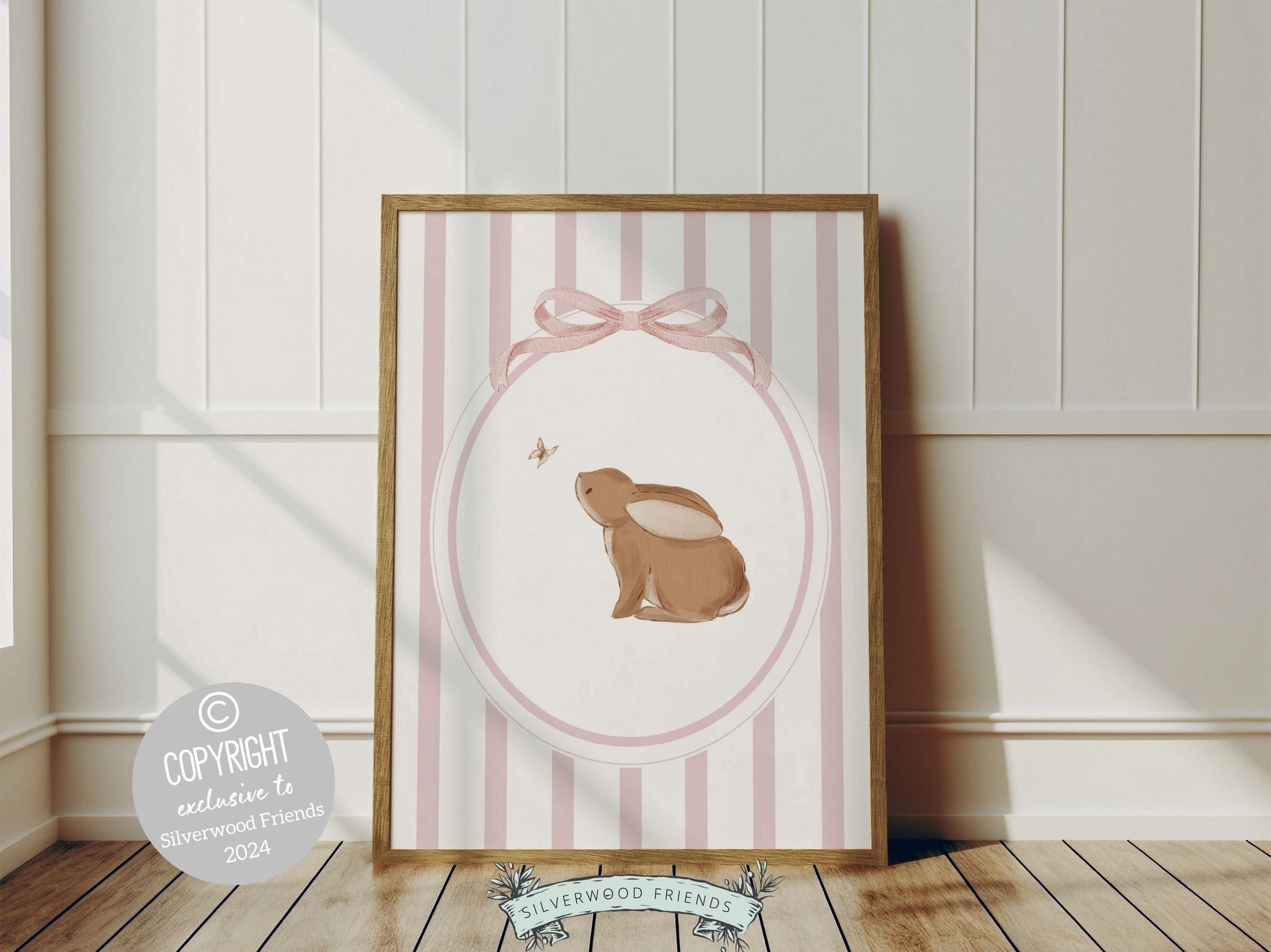 Baby Girl Bunny Nursery Prints, Bunny Rabbit Nursery Wall Art, Baby Girl Woodland Nursery Decor, Girls Pink Bedroom Wall Decor Digital Print