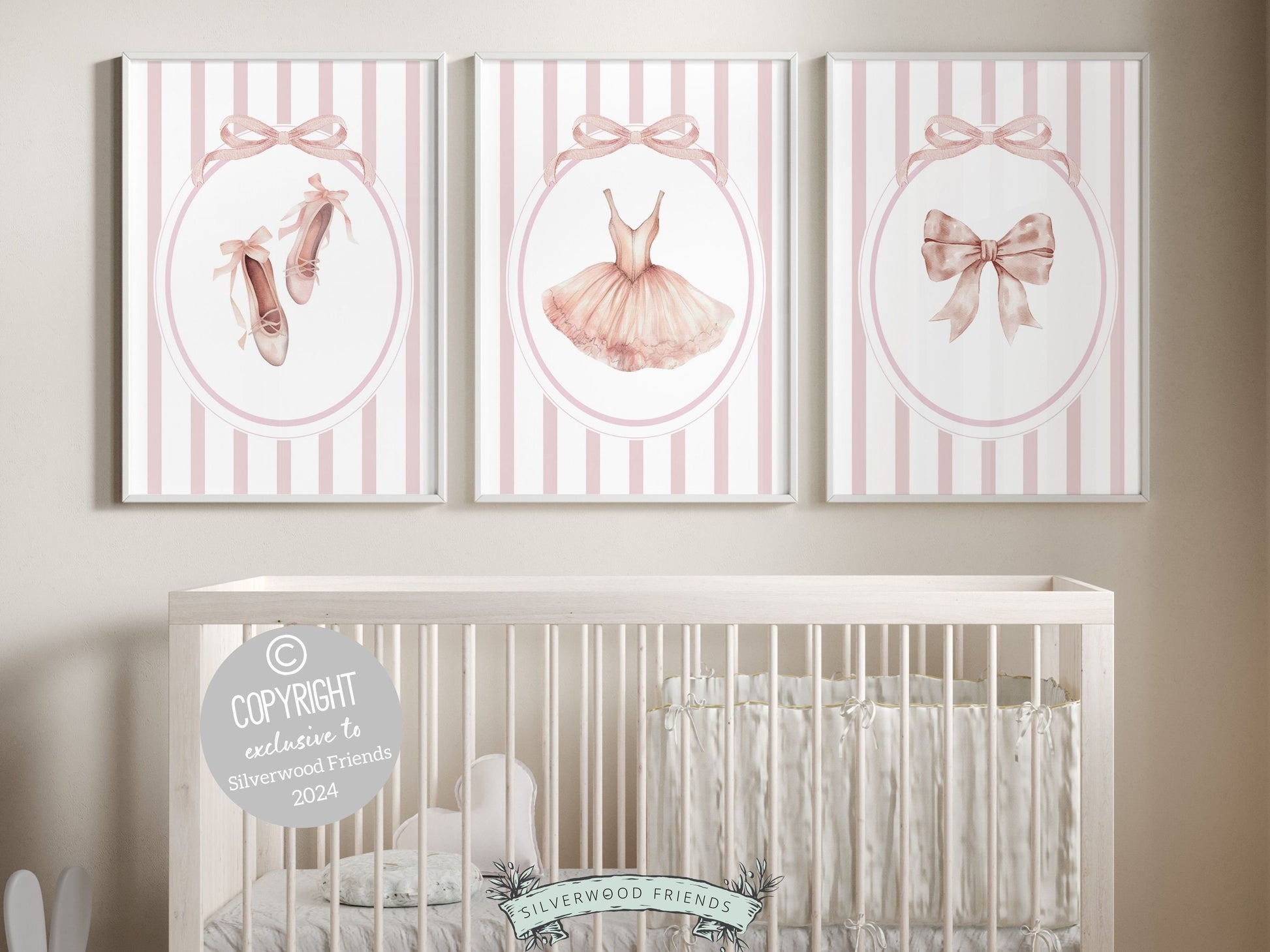Ballet Prints, Ballerina Nursery Decor, Blush Pink Baby Girl's Ballerina Nursery Wall Art, Newborn Ballet Gift, Ballet Nursery Digital Print