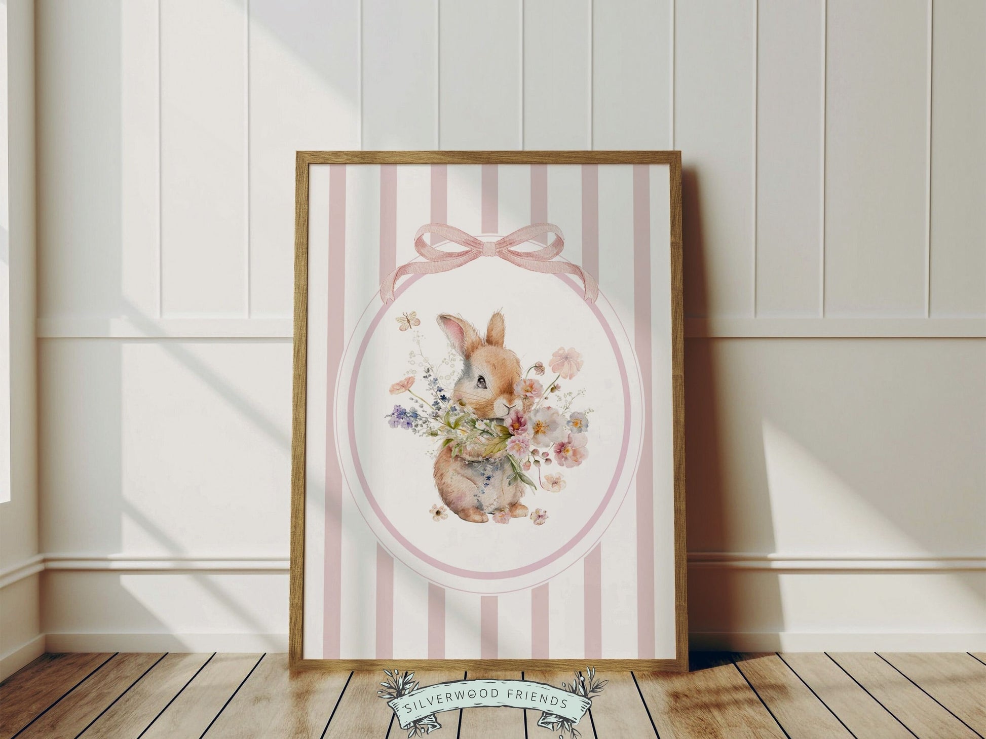 Bunny Nursery Prints, Floral Bunny Nursery Wall Art, Wildflower Nursery Decor, Girl Nursery Prints, Bunny Wildflower Nursery Digital Print