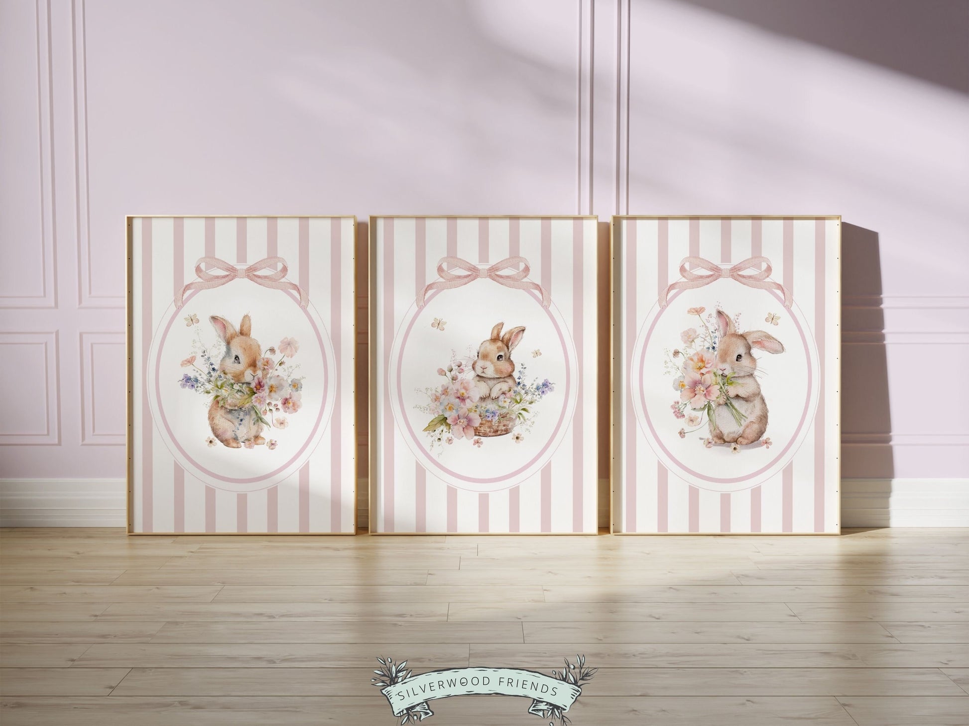 Bunny Nursery Prints, Floral Bunny Nursery Wall Art, Wildflower Nursery Decor, Girl Nursery Prints, Bunny Wildflower Nursery Digital Print