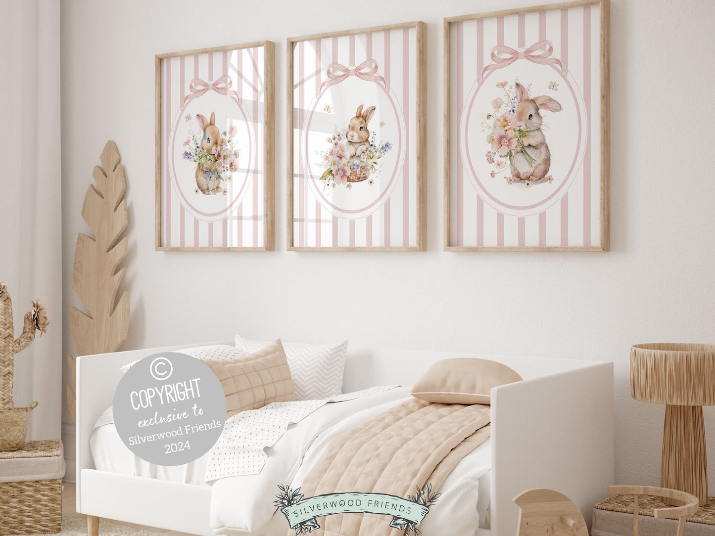 Bunny Nursery Prints, Floral Bunny Nursery Wall Art, Wildflower Nursery Decor, Girl Nursery Prints, Bunny Wildflower Nursery Digital Print