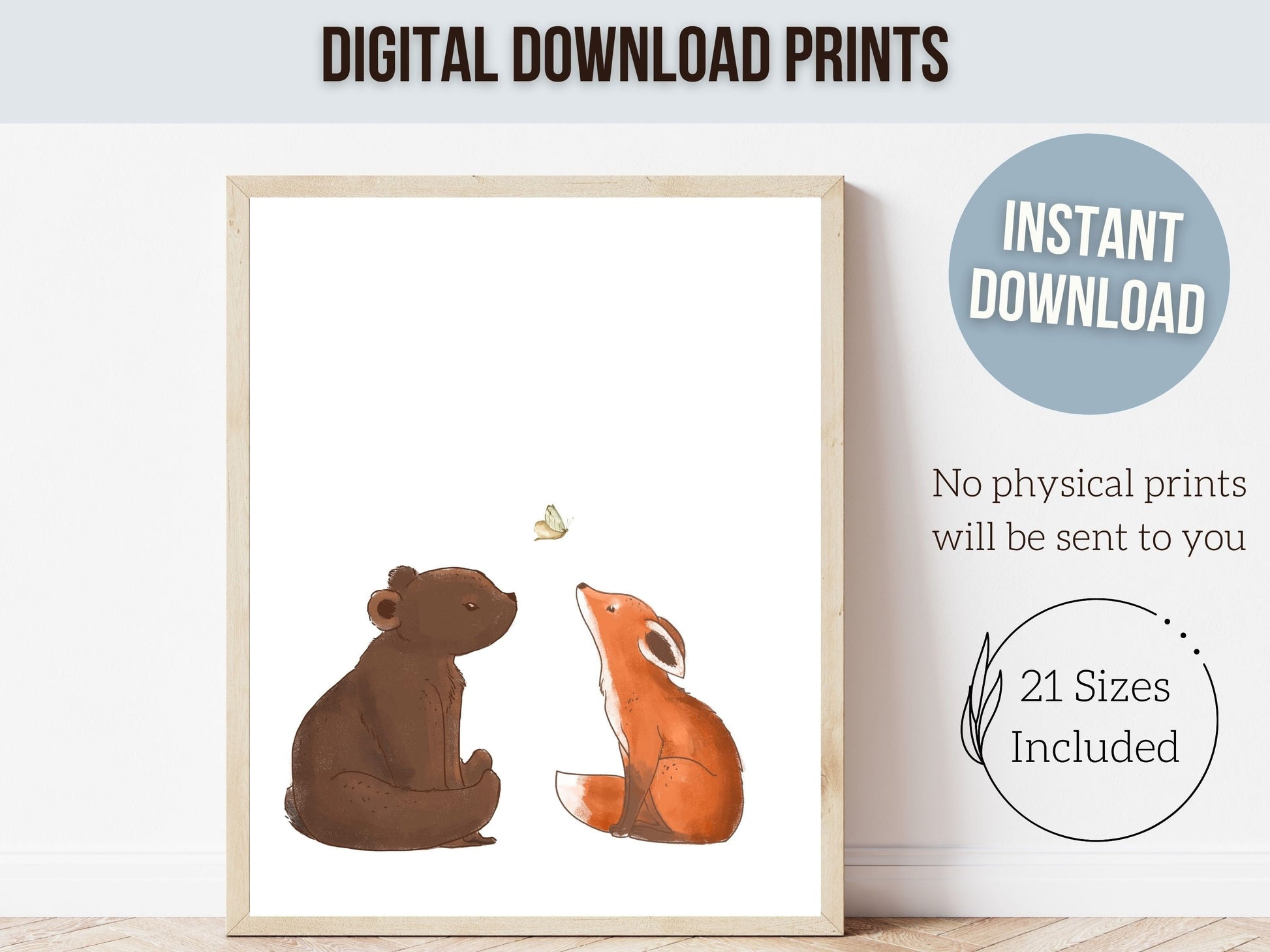 Woodland Animal Print, Boho Woodland Animal Nursery Decor, Baby Forest Animal Nursery Wall Art,Baby Room Decor Neutral Nursery Digital Print