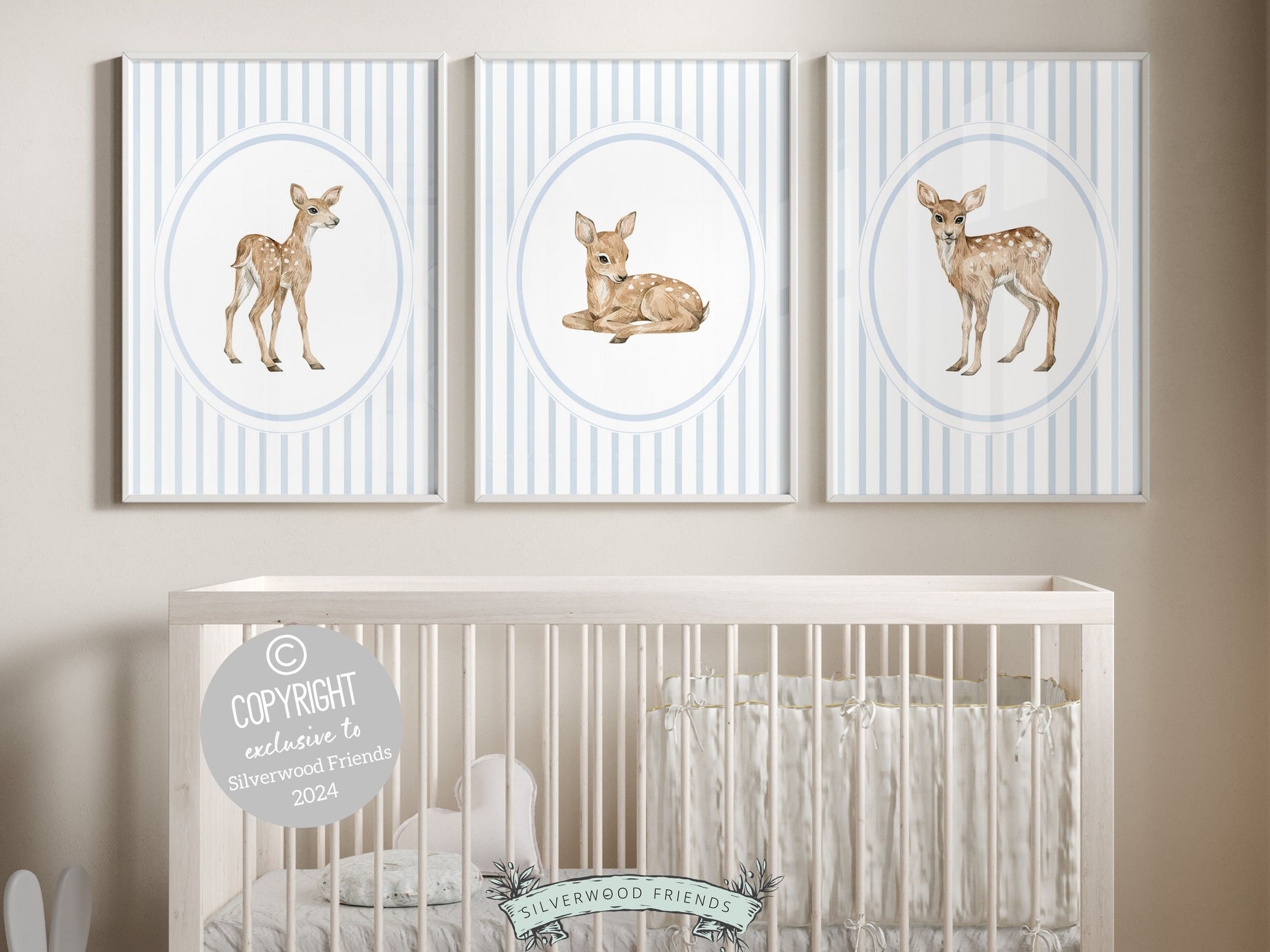 ORIGINAL Baby Deer Nursery Prints, Baby Boy Woodland Deer Nursery Decor, Baby Fawn Nursery Wall Art, Boy Blue Woodland Nursery Digital Print