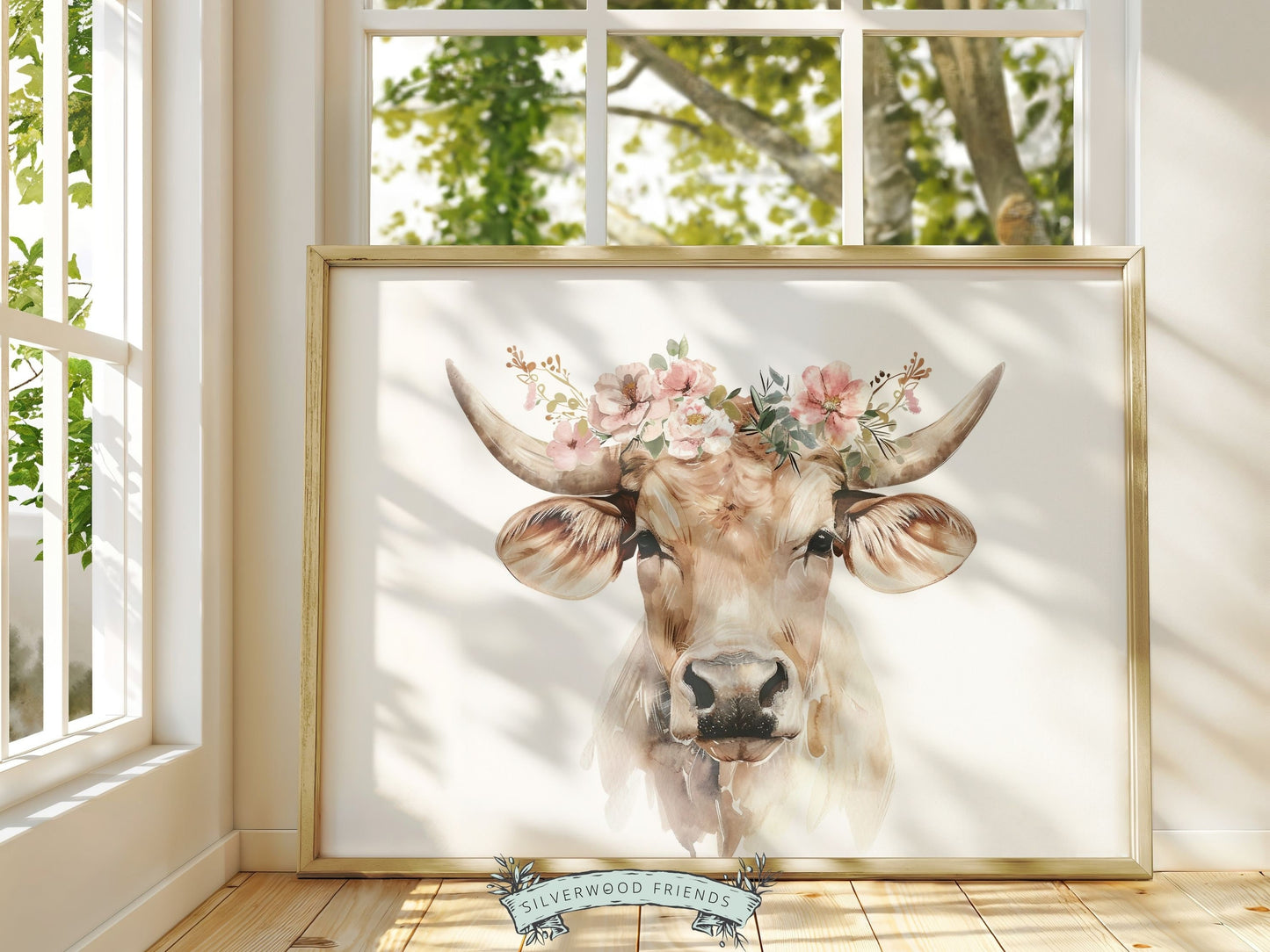 Highland Cow Print, Highland Cow Nursery Decor, Highland Cow Gift Kids Farm Bedroom Wall Decor, Floral Highland Cow Nursery Digital Print