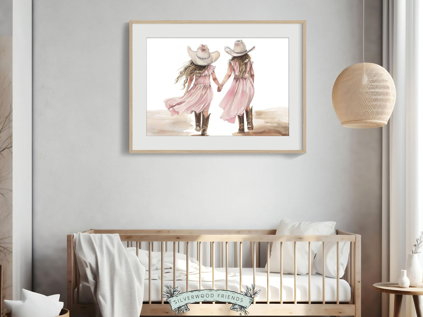 Coastal Cowgirl Nursery Print, Cowgirl Nursery Decor, Baby Girl Western Nursery Decor, Little Cowgirl Sisters Nursery Wall Art Digital Print