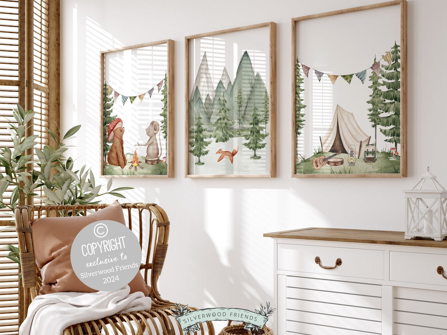 Camping Nursery Prints, Woodland Hiking Nursery Decor, Bear Nursery Wall Art, Nature Nursery Picture, Forest Mountains Nursery Digital Print