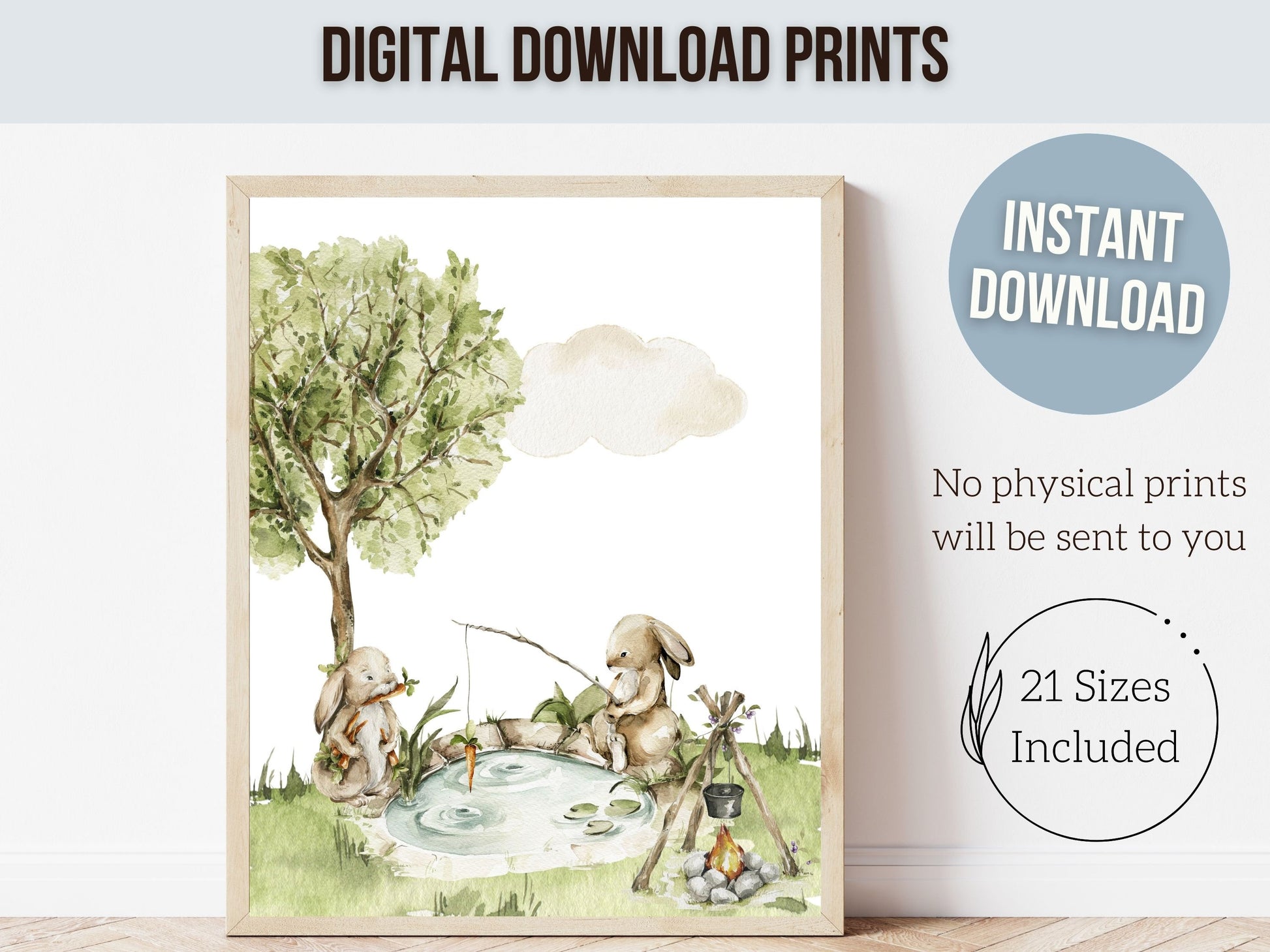Camping Nursery Prints, Woodland Hiking Nursery Decor, Bunny Rabbit Nursery Wall Art, Nature Nursery Picture, Forest Nursery Digital Print