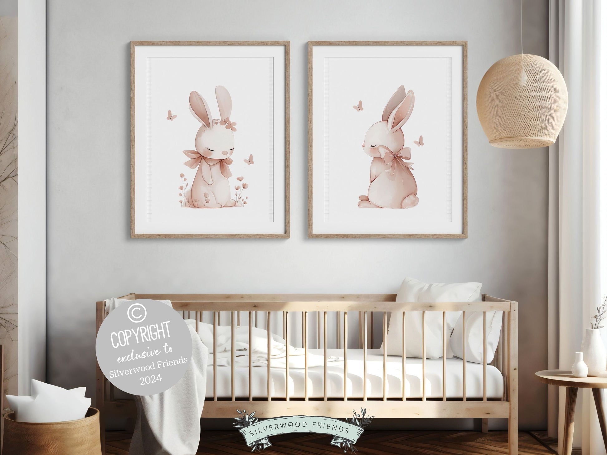 Bunny Nursery Prints, Floral Bunny Nursery Wall Art, Wildflower Nursery Decor, Girls Nursery Prints, Blush Pink Bunny Nursery Digital Prints