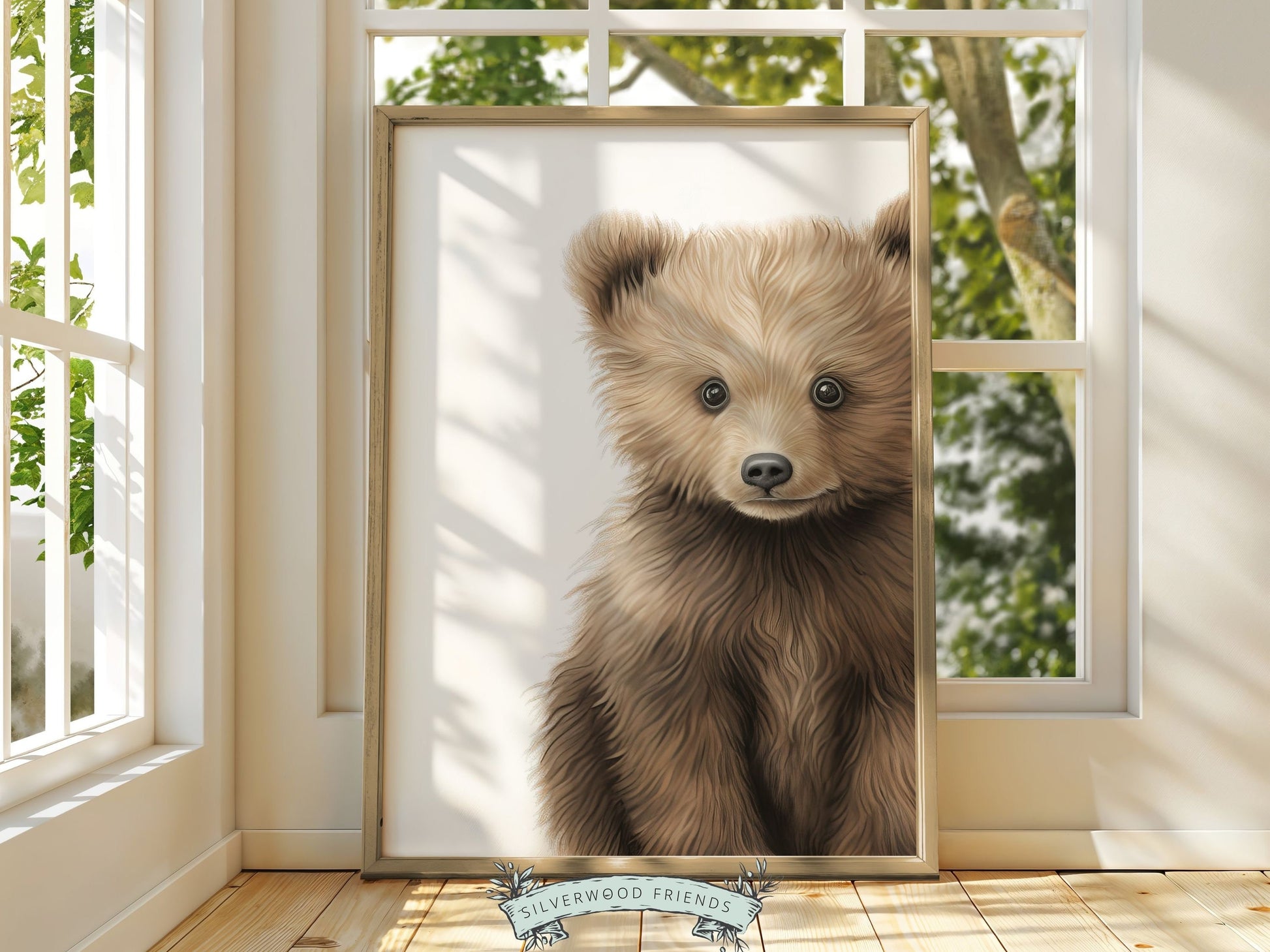 Peeking Bear Nursery Print, Brown Teddy Bear Nursery Decor, Neutral Nursery Decor, Baby Bear Nursery Wall Art Woodland Nursery Digital Print