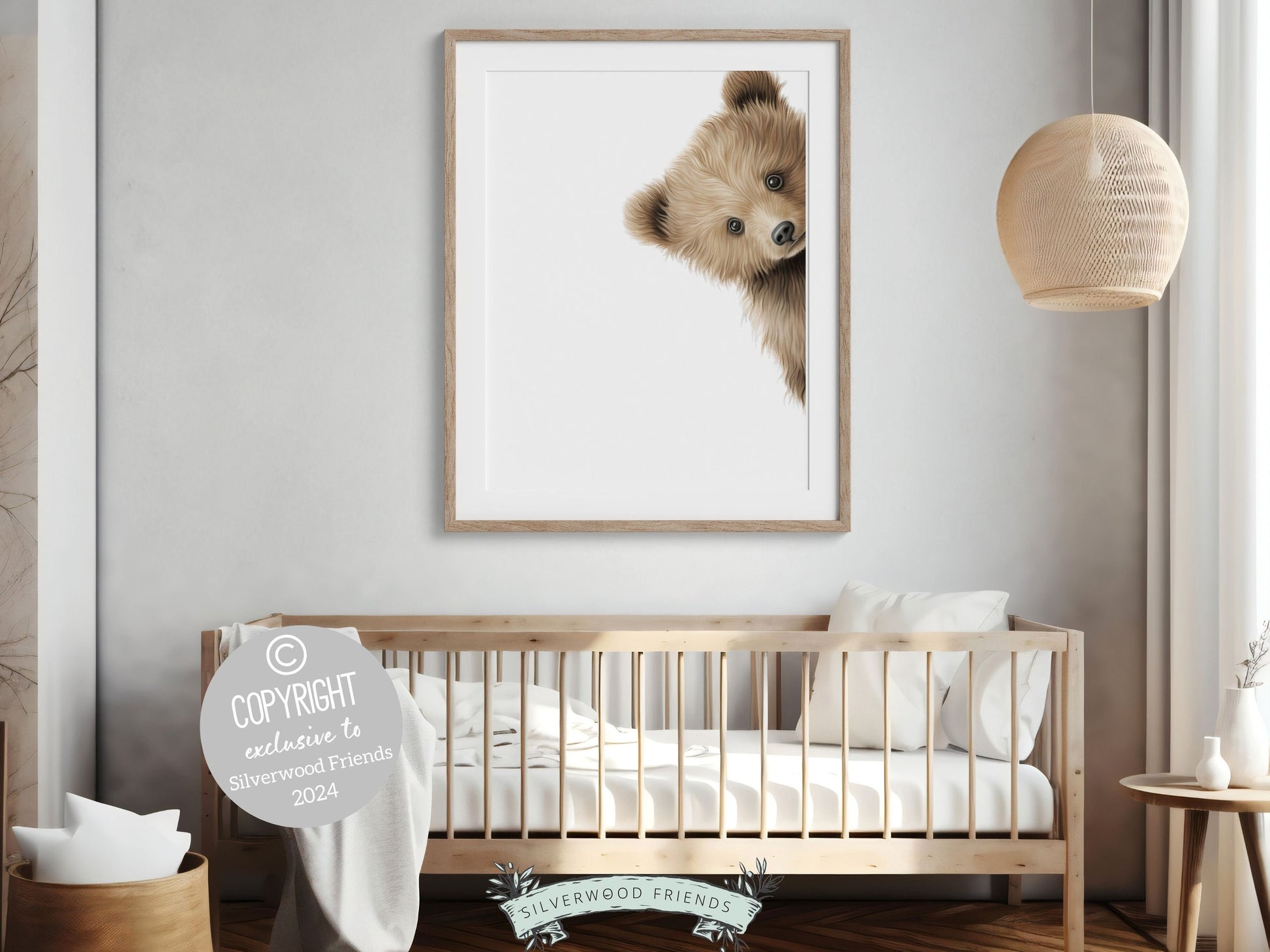 Peeking Bear Nursery Print, Brown Teddy Bear Nursery Decor, Neutral Nursery Decor, Baby Bear Nursery Wall Art Woodland Nursery Digital Print