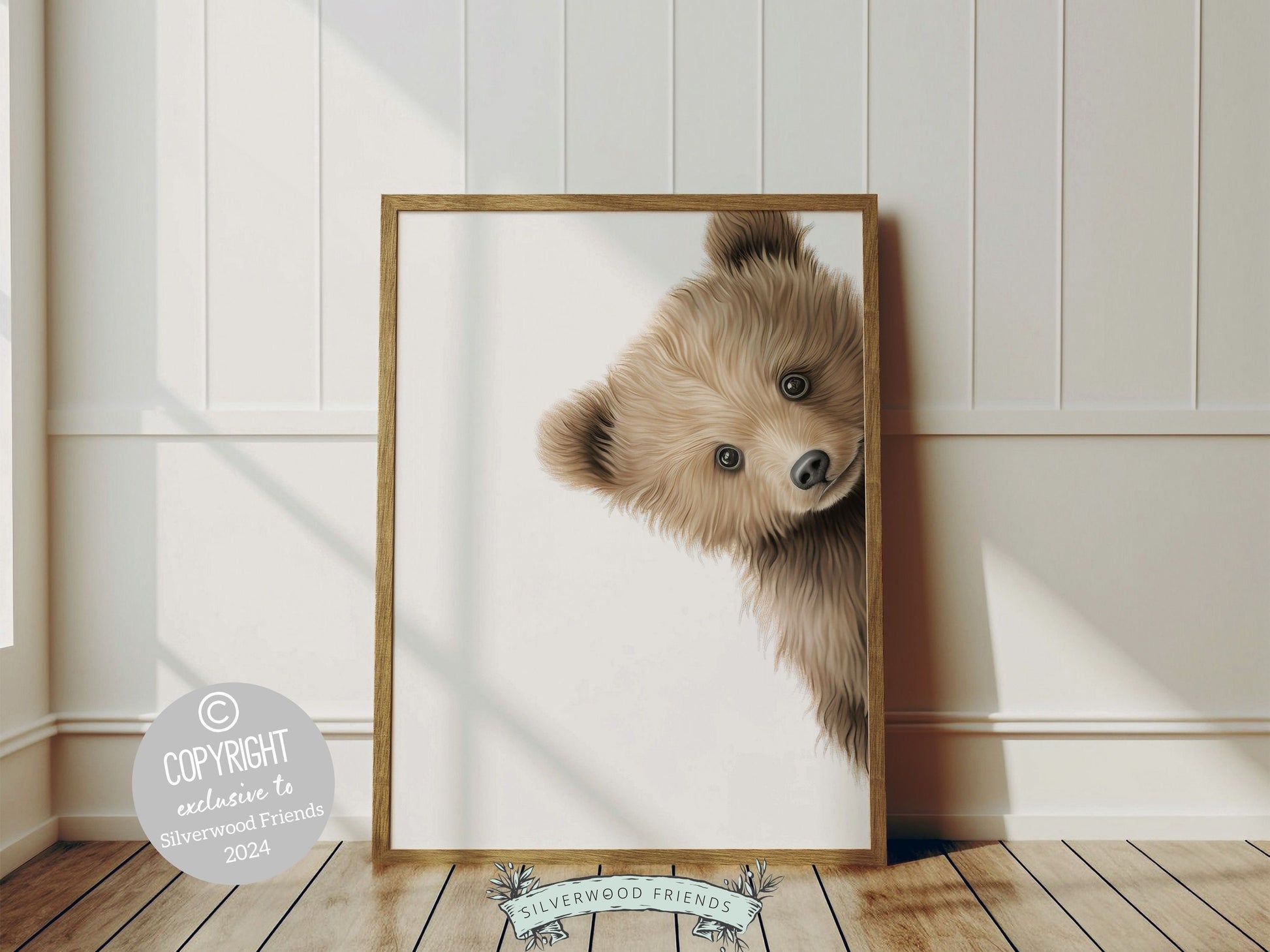 Peeking Bear Nursery Print, Brown Teddy Bear Nursery Decor, Neutral Nursery Decor, Baby Bear Nursery Wall Art Woodland Nursery Digital Print
