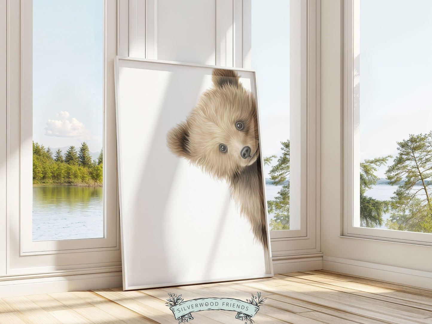 Peeking Bear Nursery Print, Brown Teddy Bear Nursery Decor, Neutral Nursery Decor, Baby Bear Nursery Wall Art Woodland Nursery Digital Print