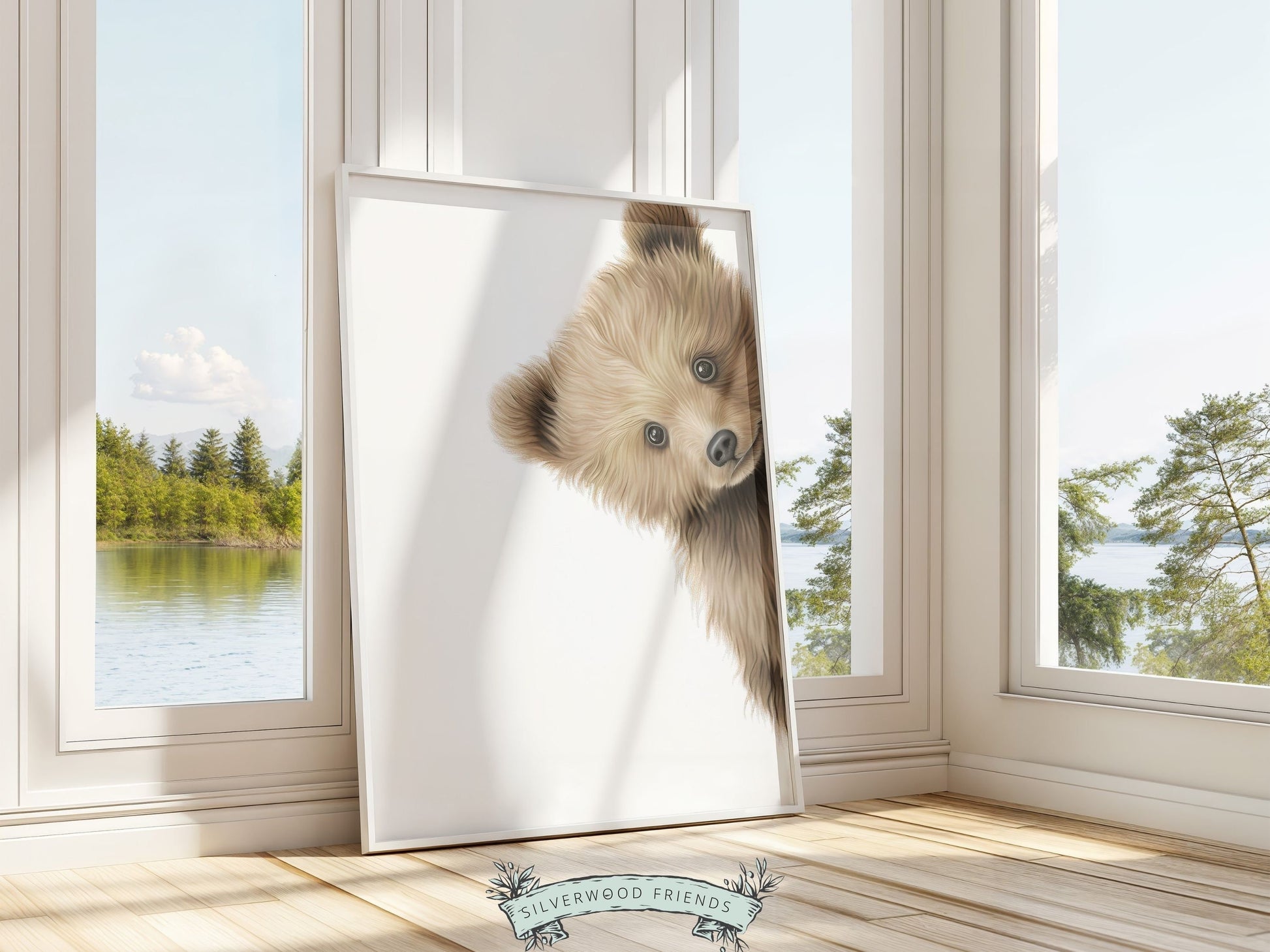 Peeking Bear Nursery Print, Brown Teddy Bear Nursery Decor, Neutral Nursery Decor, Baby Bear Nursery Wall Art Woodland Nursery Digital Print