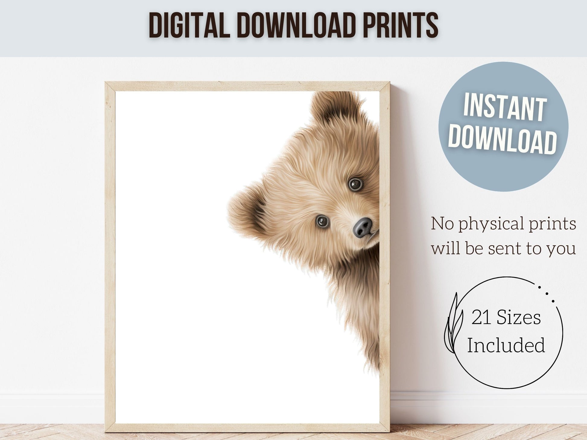 Peeking Bear Nursery Print, Brown Teddy Bear Nursery Decor, Neutral Nursery Decor, Baby Bear Nursery Wall Art Woodland Nursery Digital Print