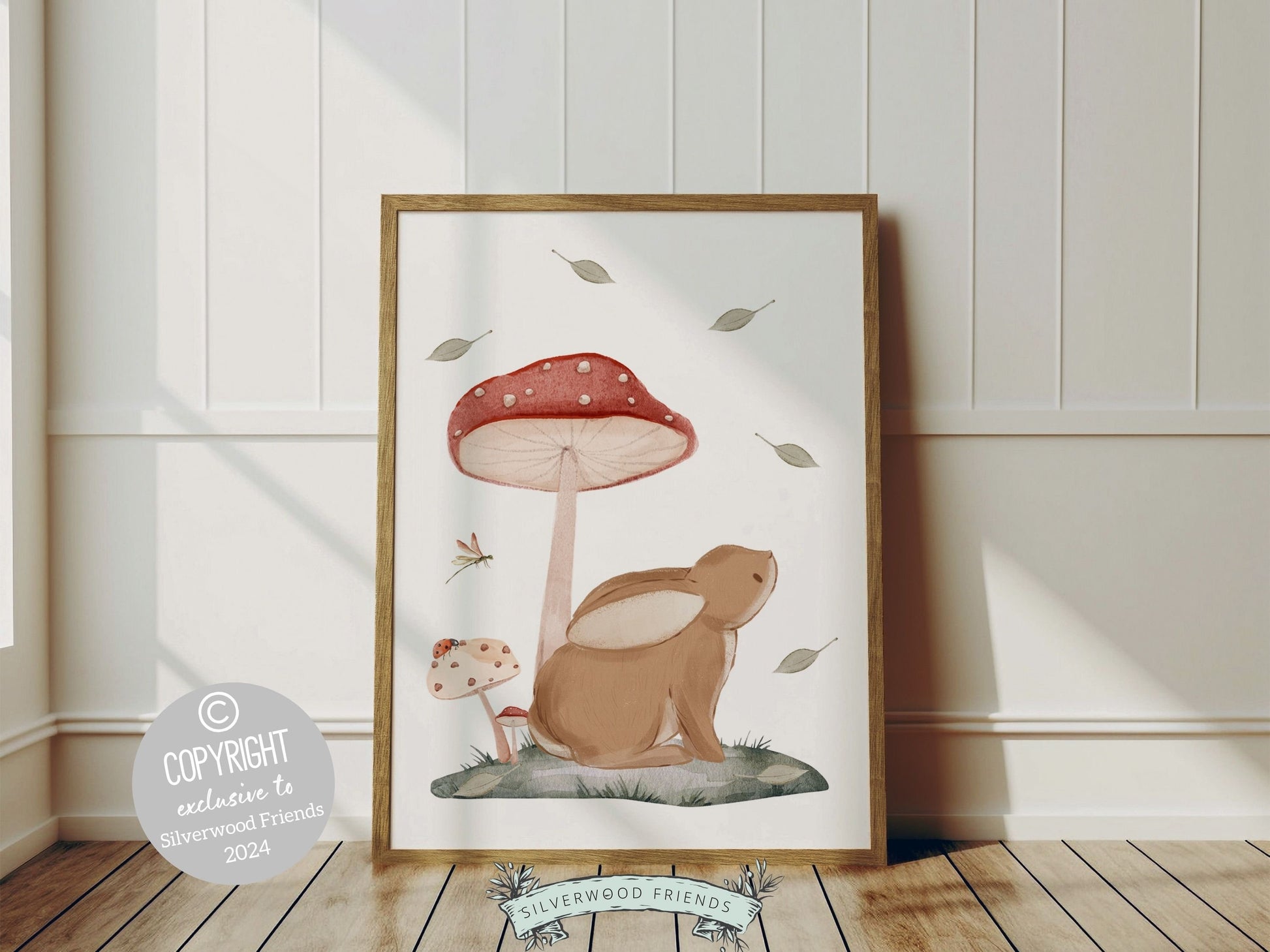 Woodland Bunny Mushroom Nursery Print, Woodland Bunny Mushroom Nursery Decor, Boho Kids Room Wall Decor Nature Nursery Theme Digital Prints