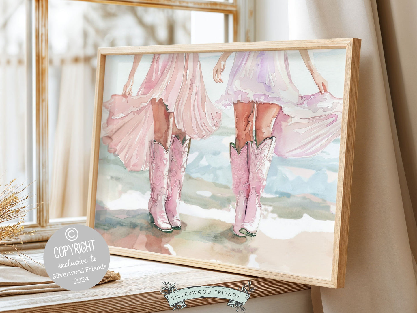 Coastal Cowgirl Print, Trendy Pink Cowgirl Boots Wall Art, Girly Western Wall Decor, Preppy Cowgirl Boots Room Decor Ocean Digital Prints