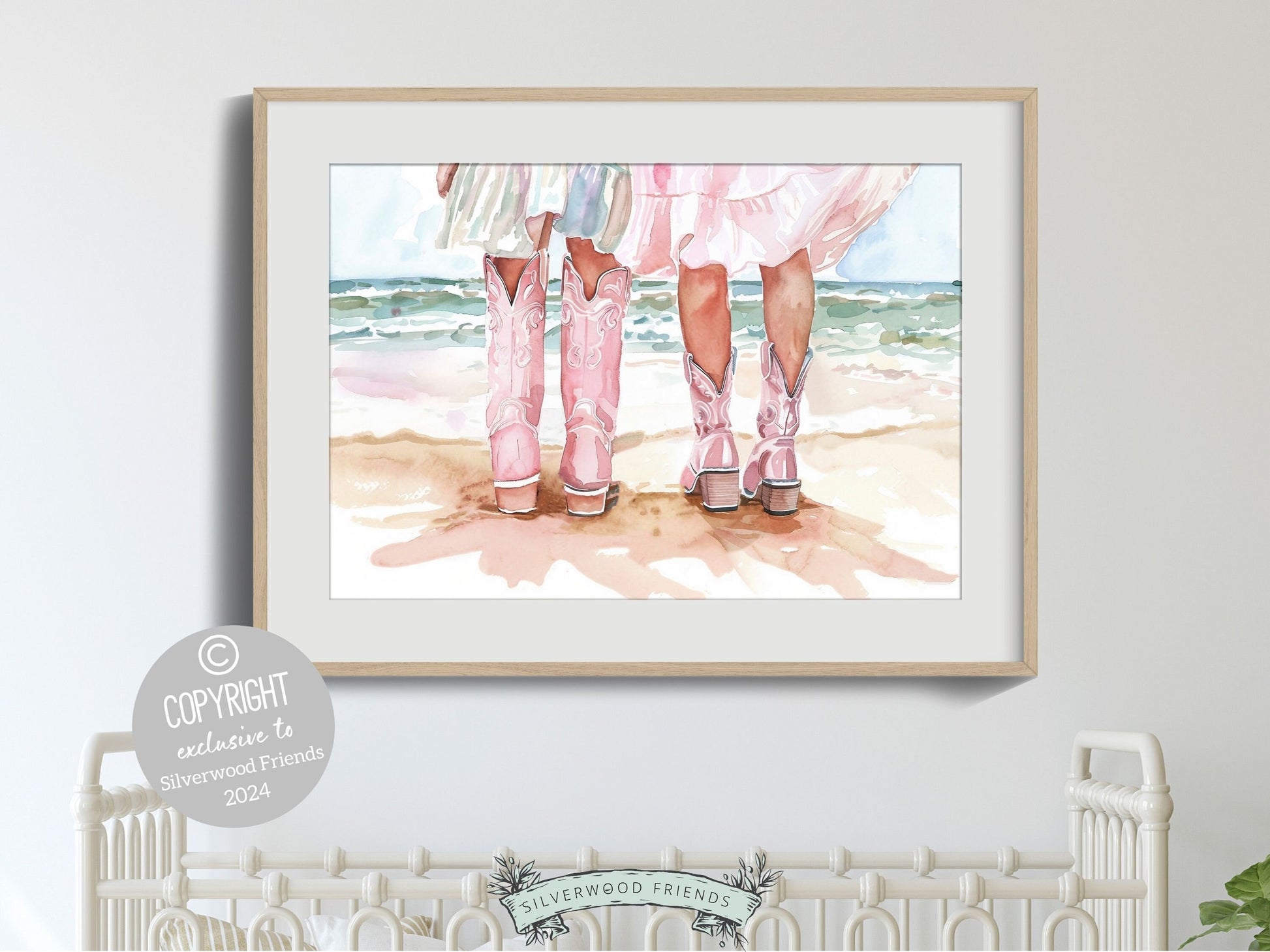Coastal Cowgirl Nursery Print, Baby Girl Cowgirl Western Nursery Decor, Trendy Pink Cowgirl Boots, Girly Tween Room Wall Decor Digital Print