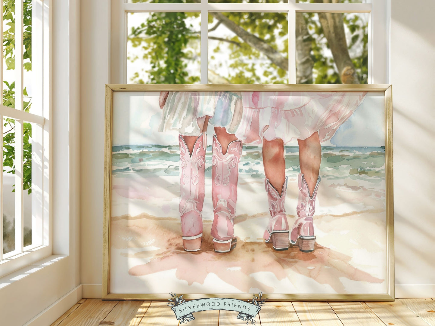 Coastal Cowgirl Nursery Print, Baby Girl Cowgirl Western Nursery Decor, Trendy Pink Cowgirl Boots, Girly Tween Room Wall Decor Digital Print