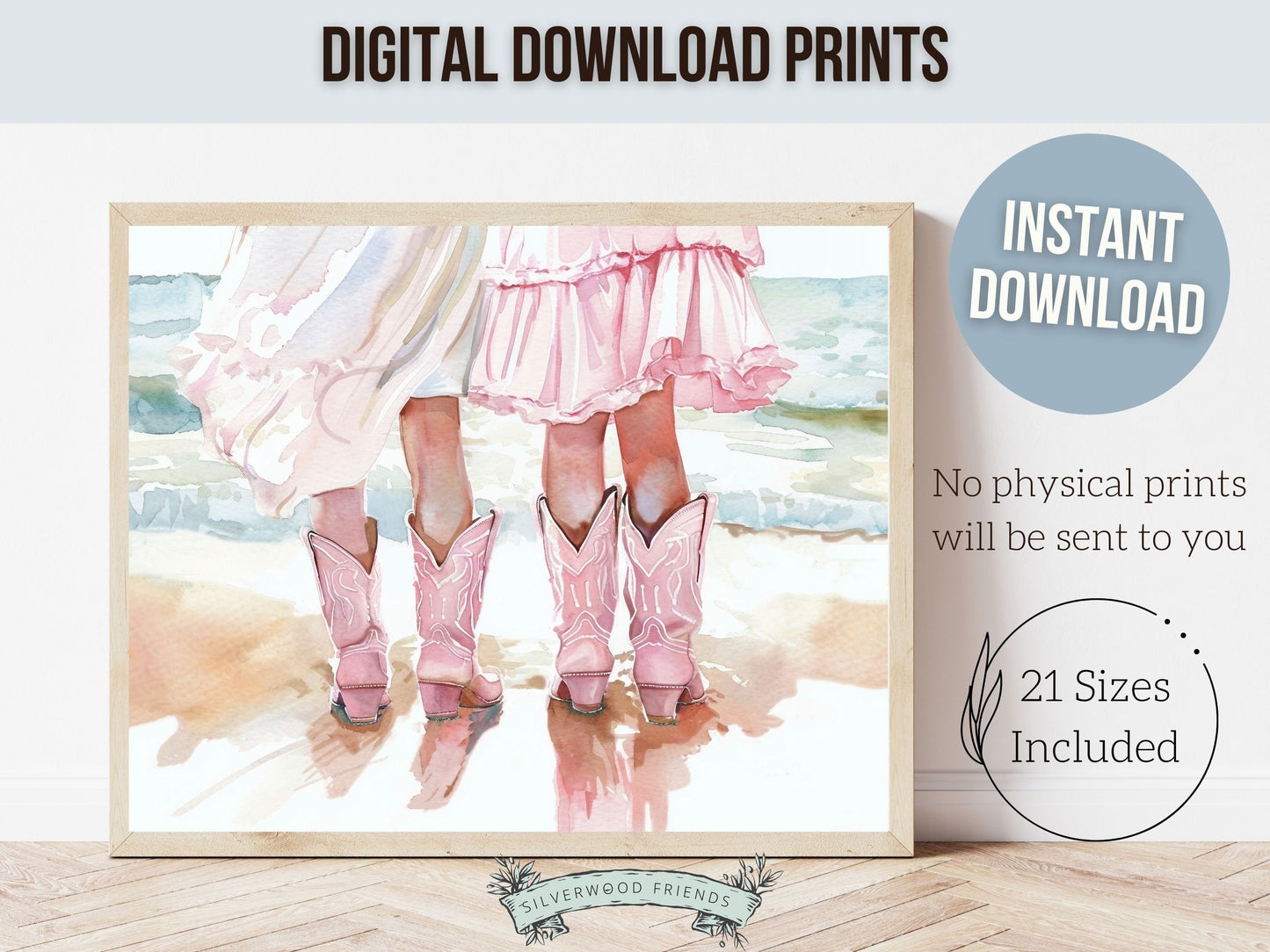 Coastal Cowgirl Nursery Print, Baby Girl Cowgirl Western Nursery Decor, Trendy Pink Cowgirl Boots Print,Girly Tween Room Decor Digital Print