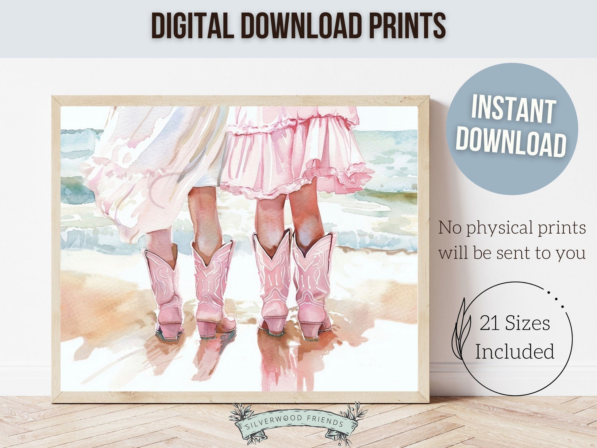 Coastal Cowgirl Nursery Print, Baby Girl Cowgirl Western Nursery Decor, Trendy Pink Cowgirl Boots Print,Girly Tween Room Decor Digital Print